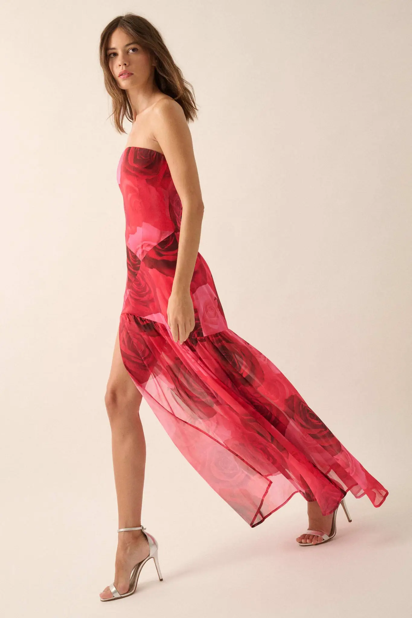 Roses Bloom Floral Strapless Drop-Waist Maxi Dress - Image 5