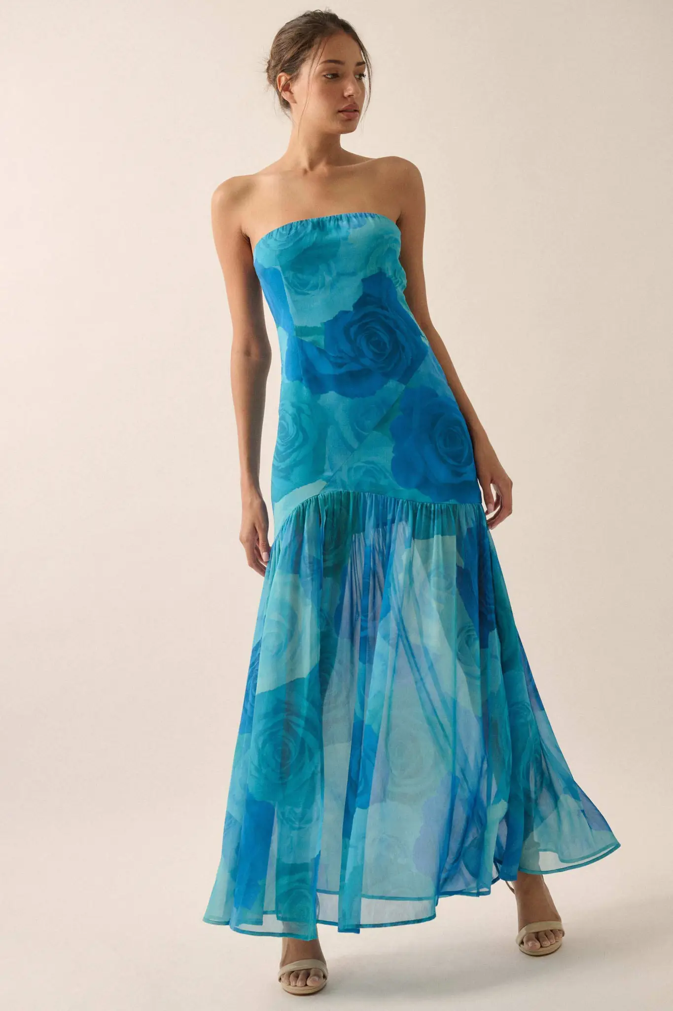 Roses Bloom Floral Strapless Drop-Waist Maxi Dress - Image 9