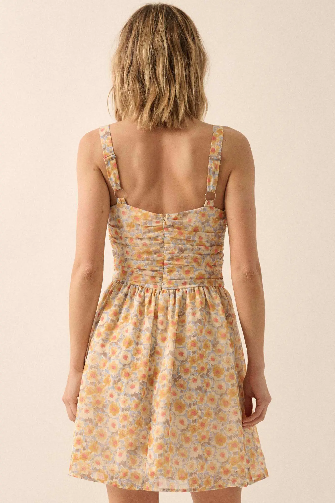 Rosy Romance Ruched Floral Chiffon Mini Sundress - Image 2