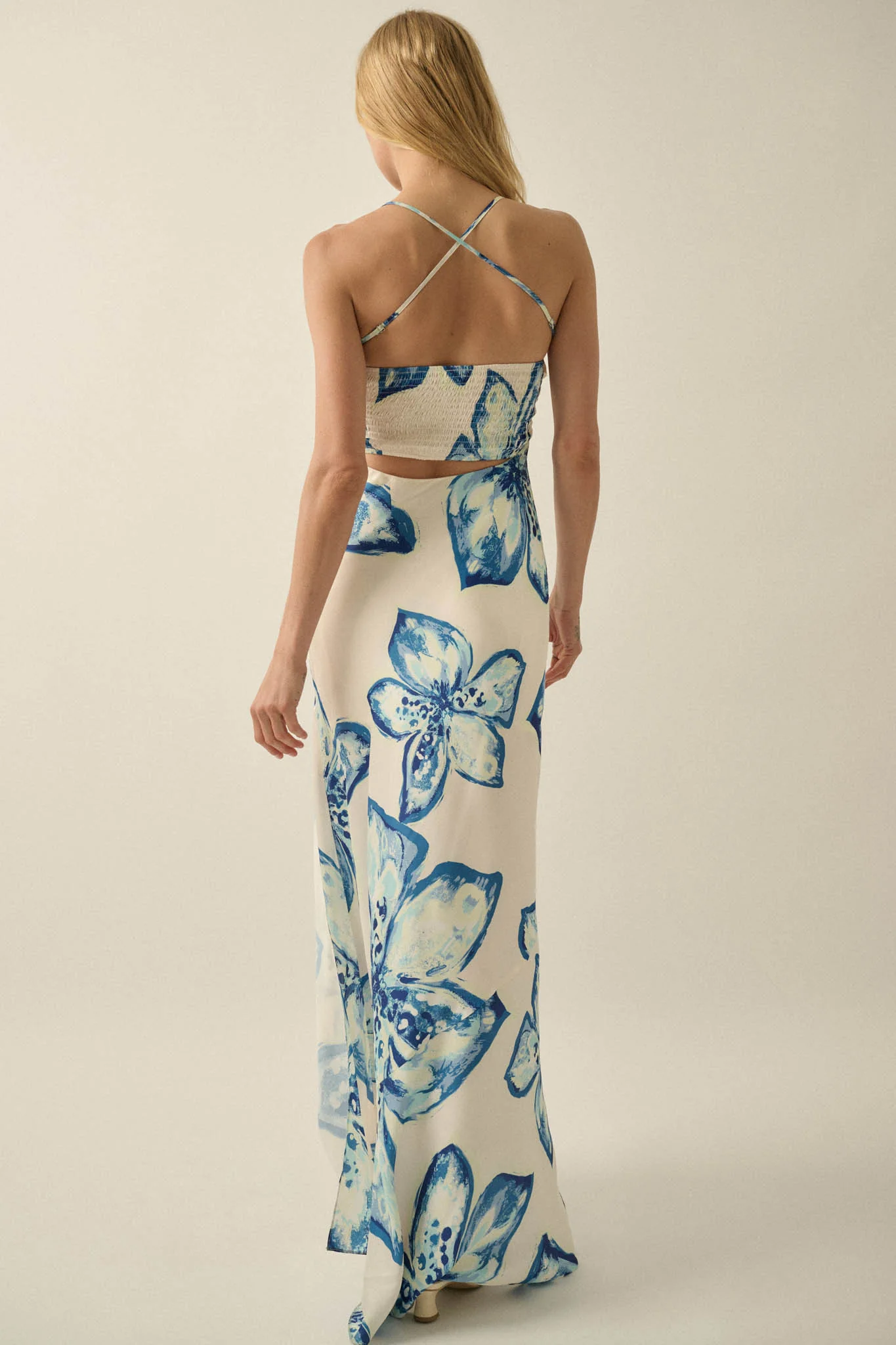 Royal Garden Floral Satin Cowl-Neck Maxi Dress - Image 9