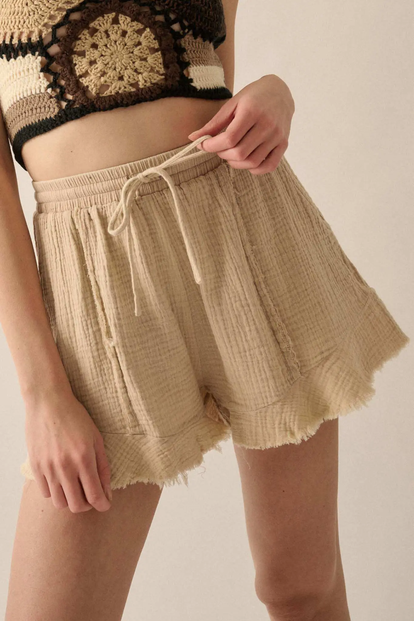 Ruffle and Ready Crinkle Cotton Raw-Edge Shorts - Image 2