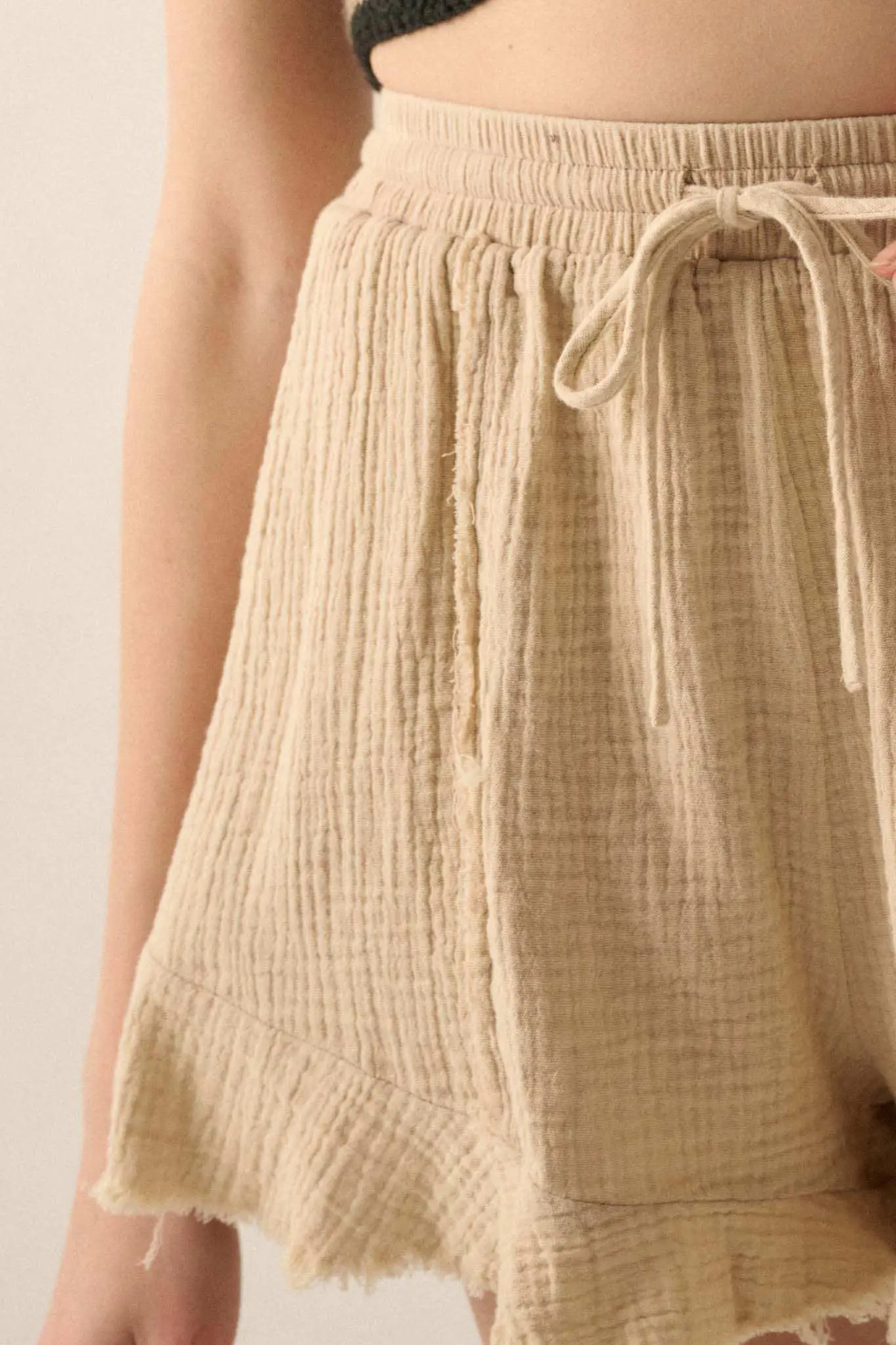 Ruffle and Ready Crinkle Cotton Raw-Edge Shorts - Image 3