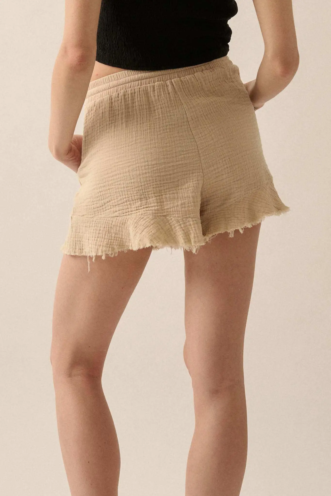 Ruffle and Ready Crinkle Cotton Raw-Edge Shorts - Image 6