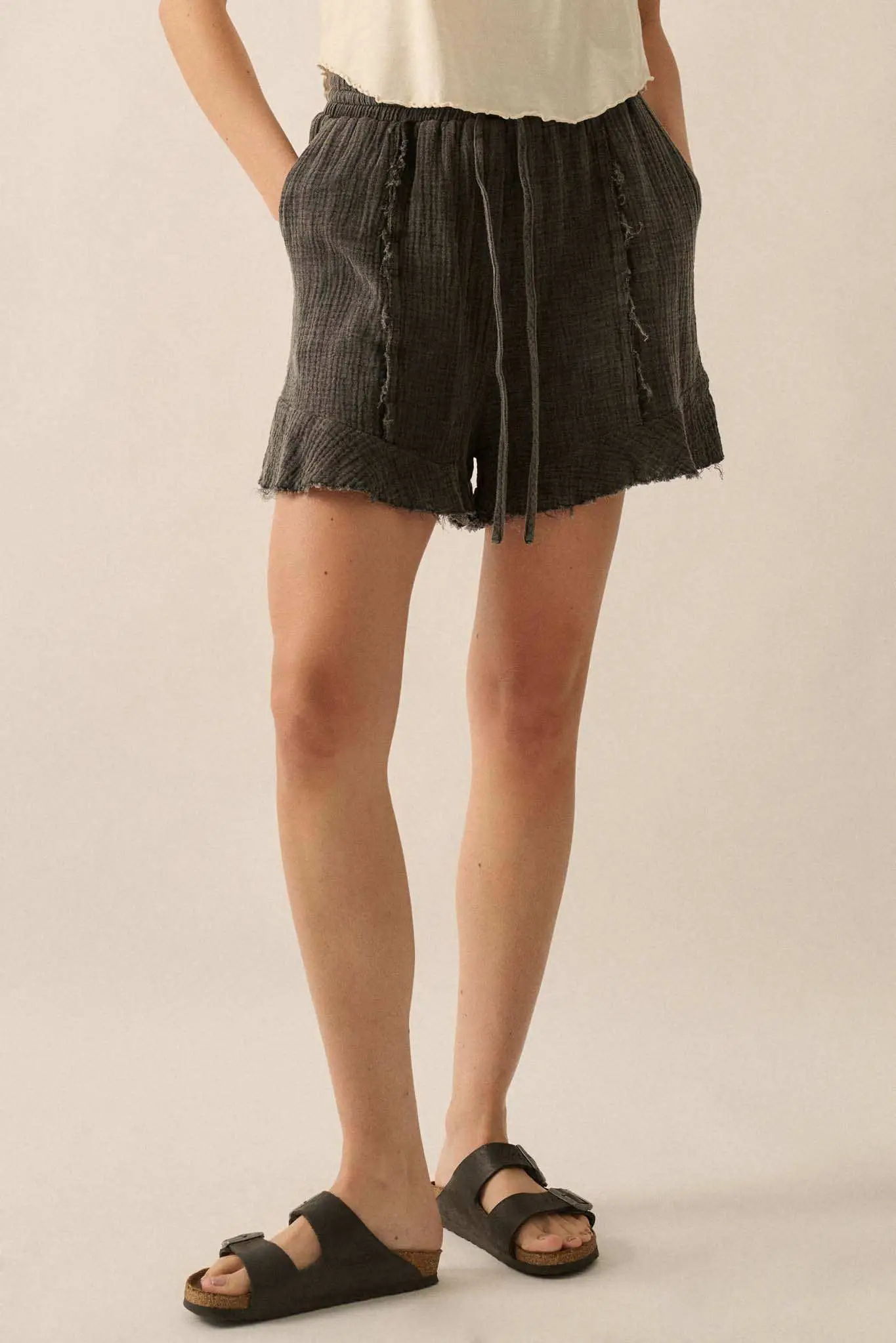 Ruffle and Ready Crinkle Cotton Raw-Edge Shorts - Image 8