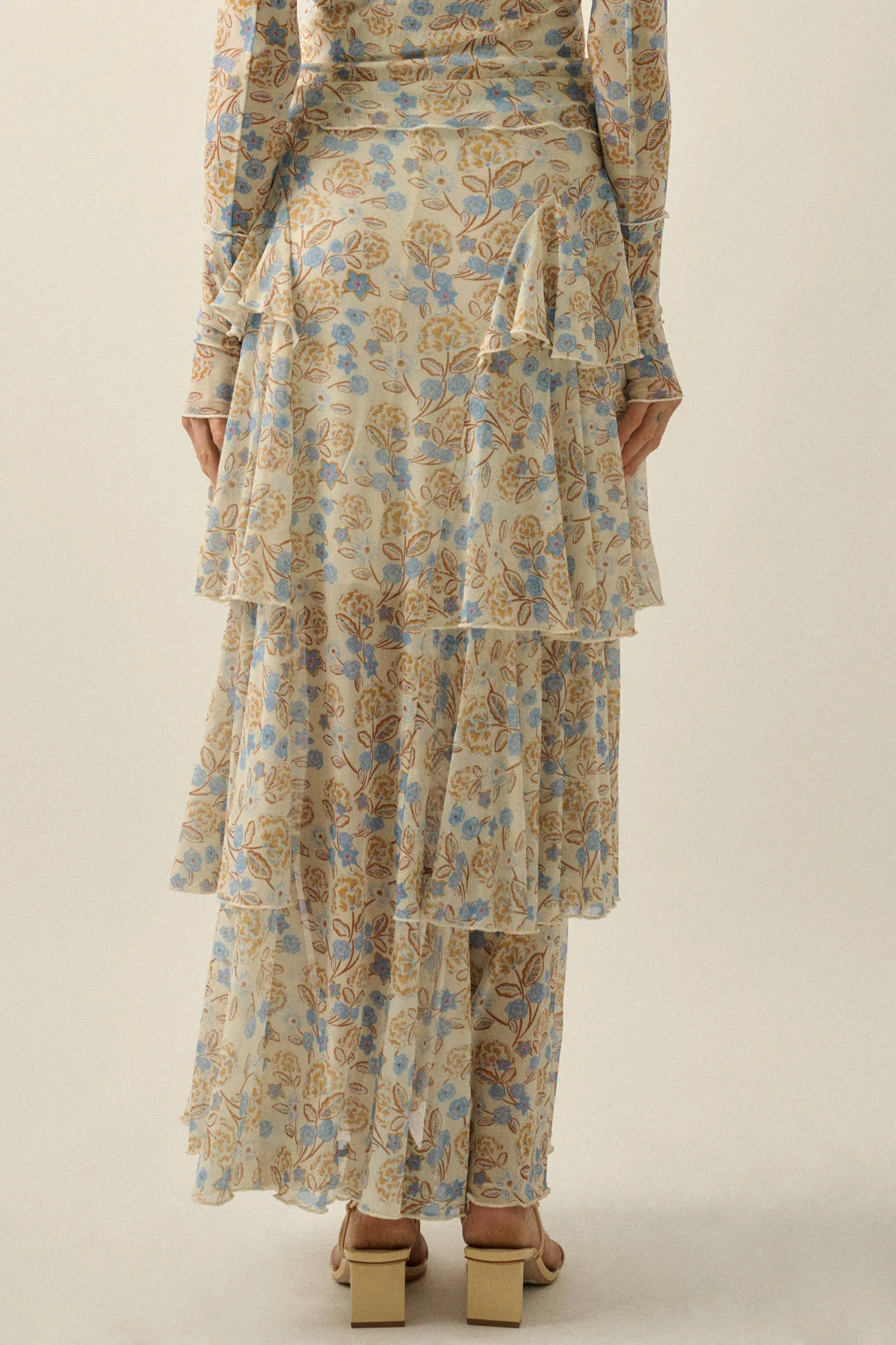 Ruffled Petals Floral Mesh Cascade Maxi Skirt - Image 2