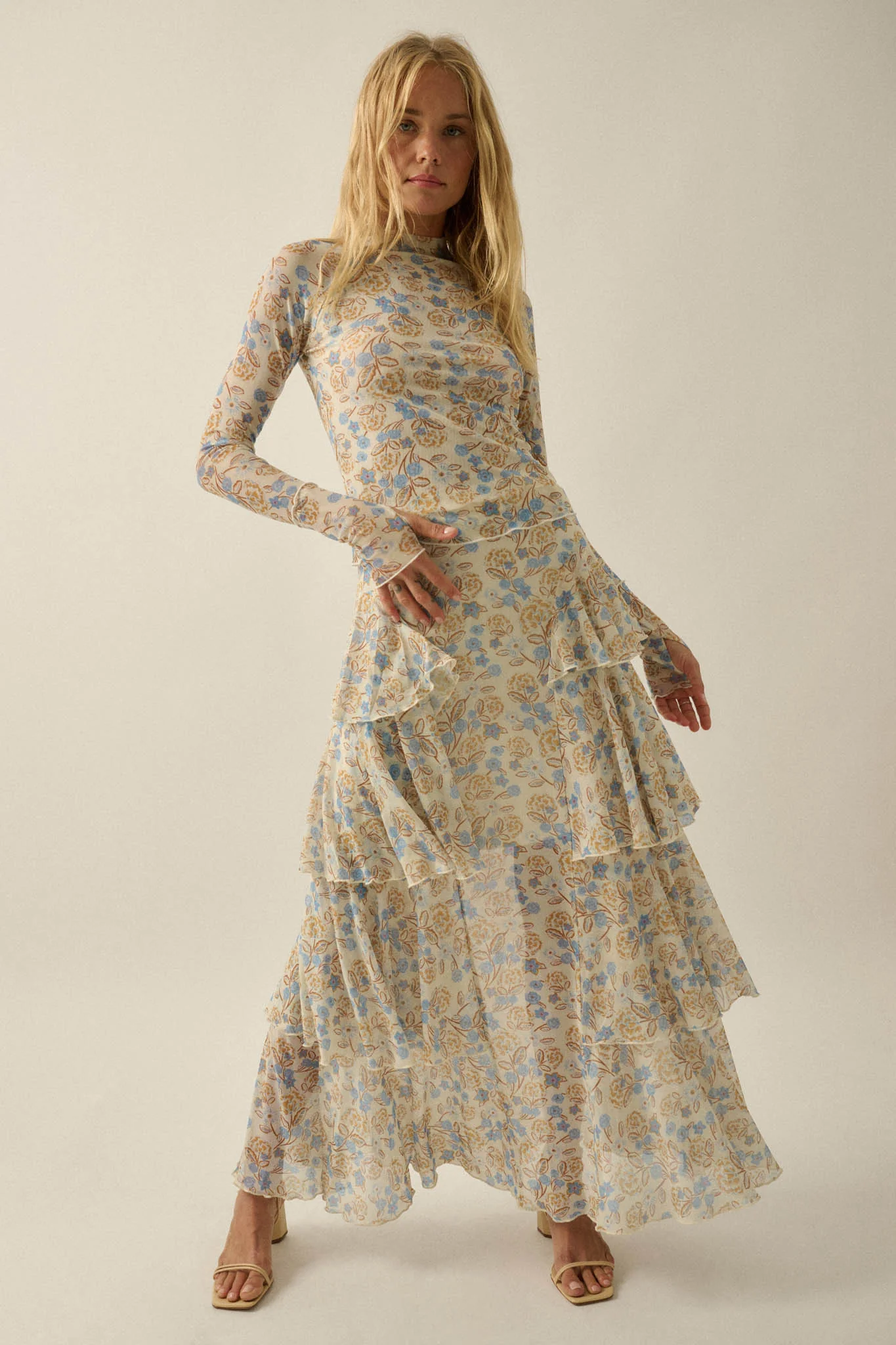 Ruffled Petals Floral Mesh Cascade Maxi Skirt - Image 3