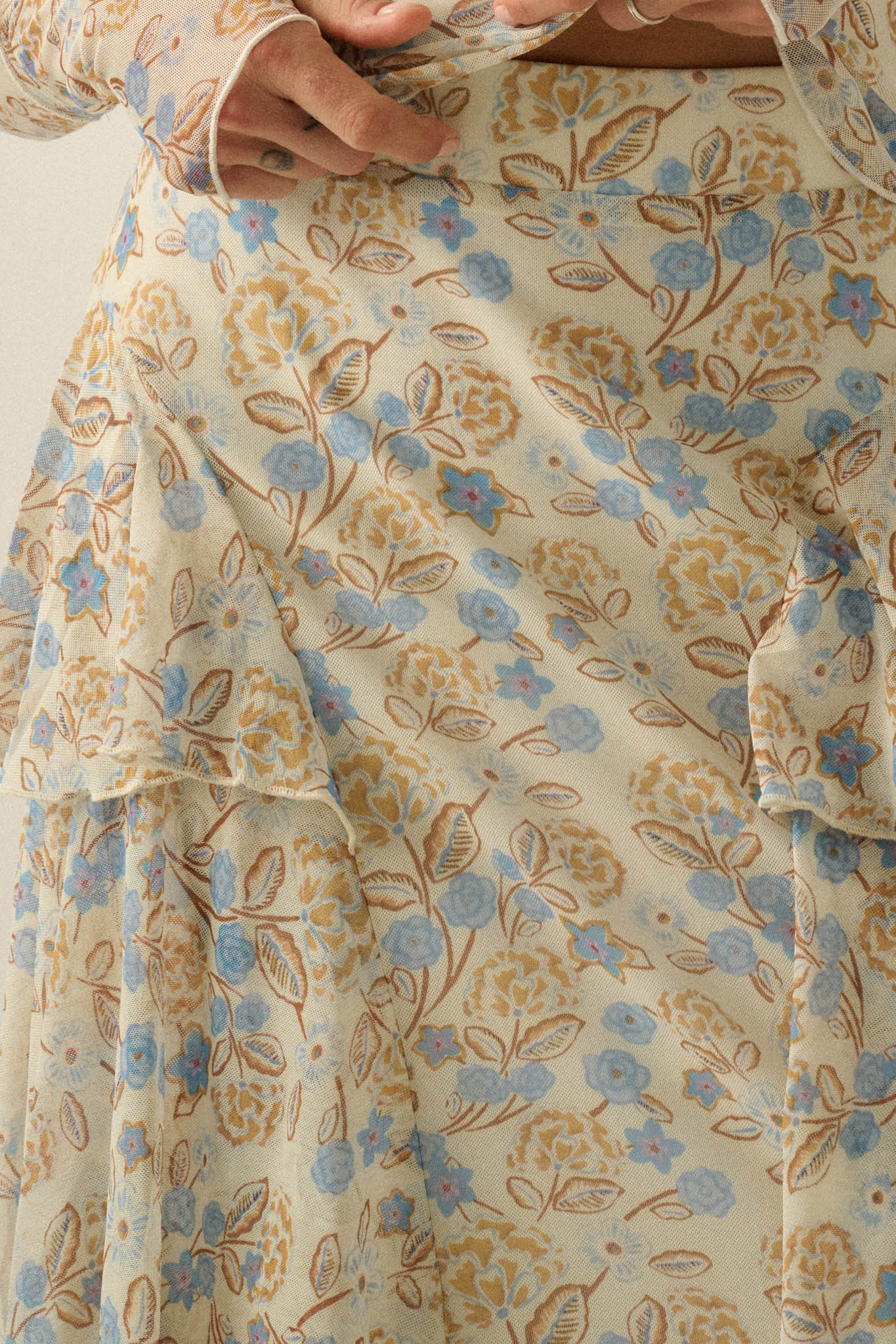 Ruffled Petals Floral Mesh Cascade Maxi Skirt - Image 4