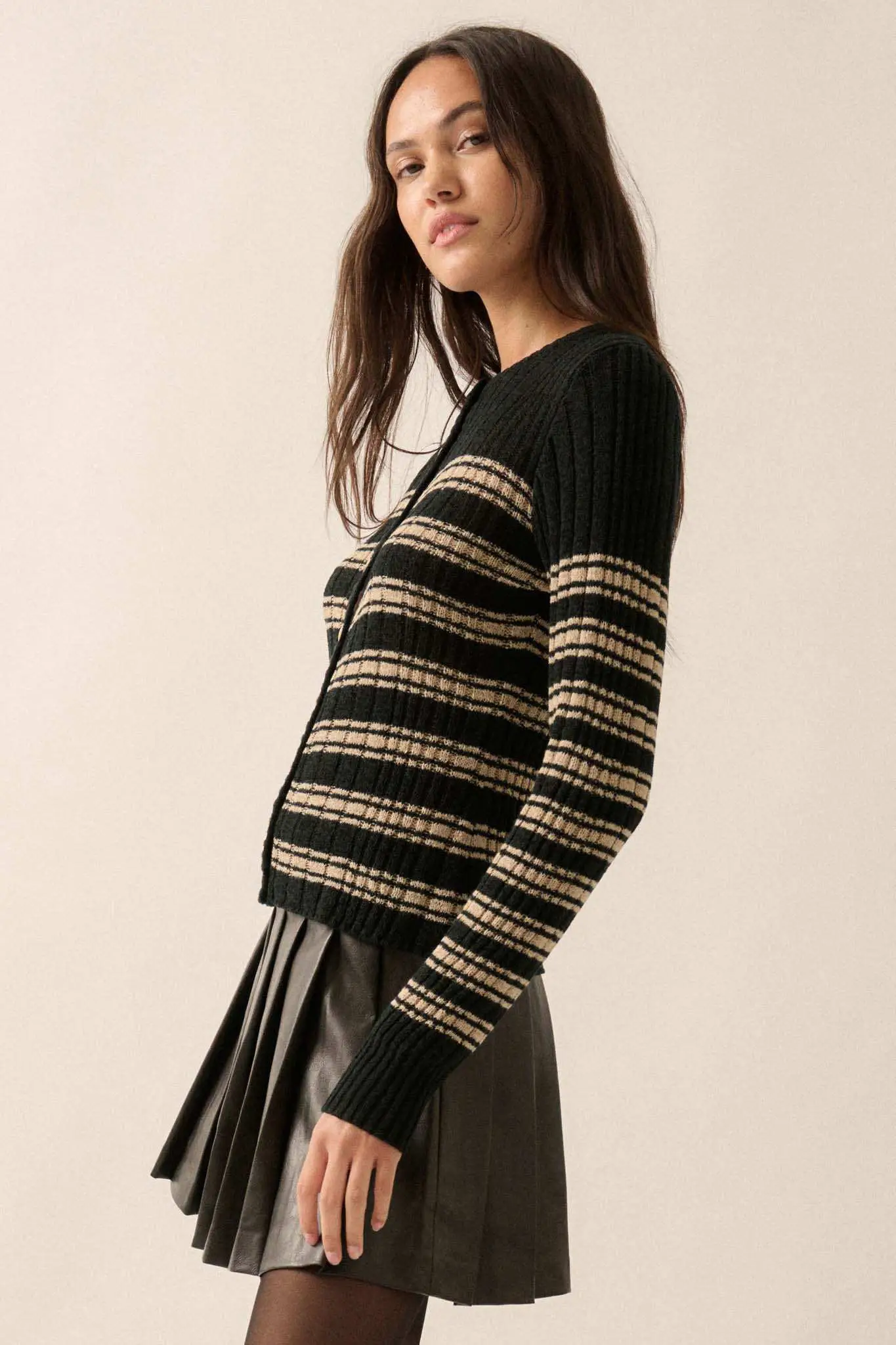 Rule the Day Striped Ribbed Knit Cardigan Sweater - Image 6
