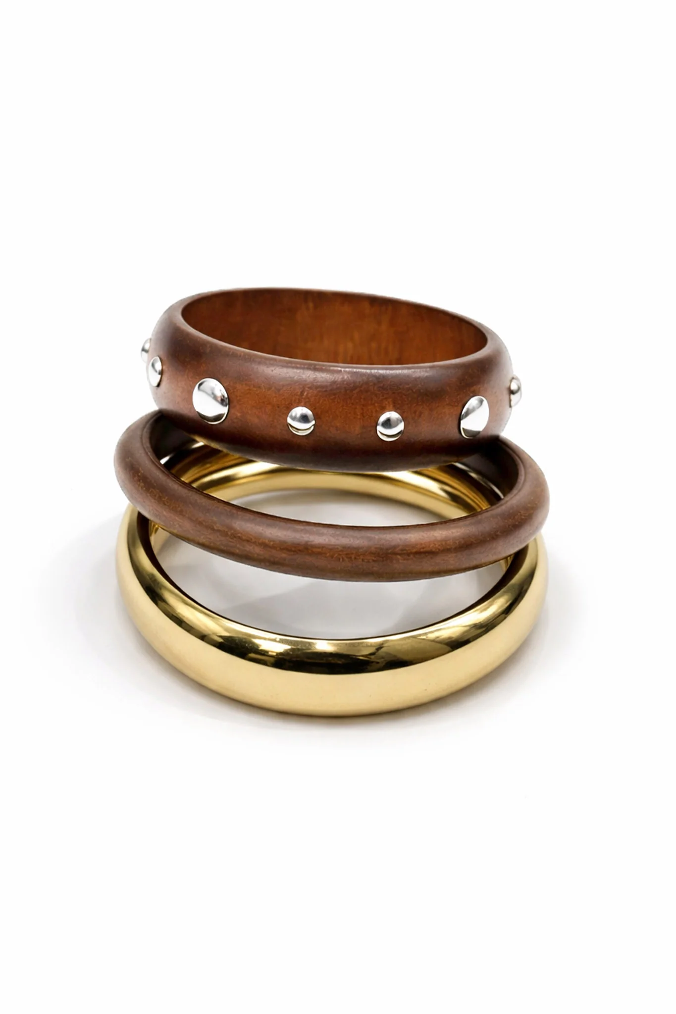 Runyon Wood and Metallic Bangle Bracelet Set - Image 2