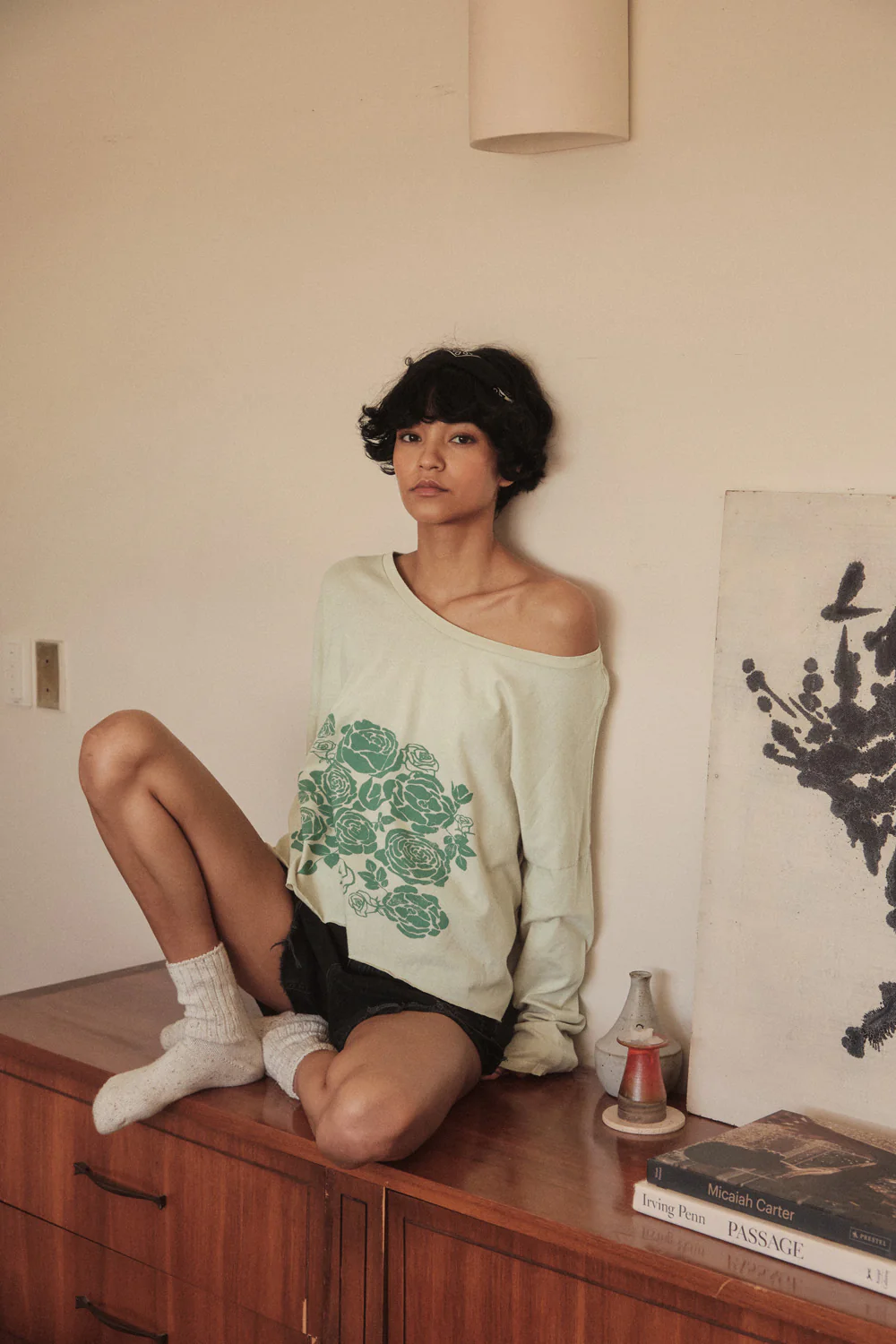 Sage Blooms Vintage-Wash Long-Sleeve Graphic Tee - Image 2