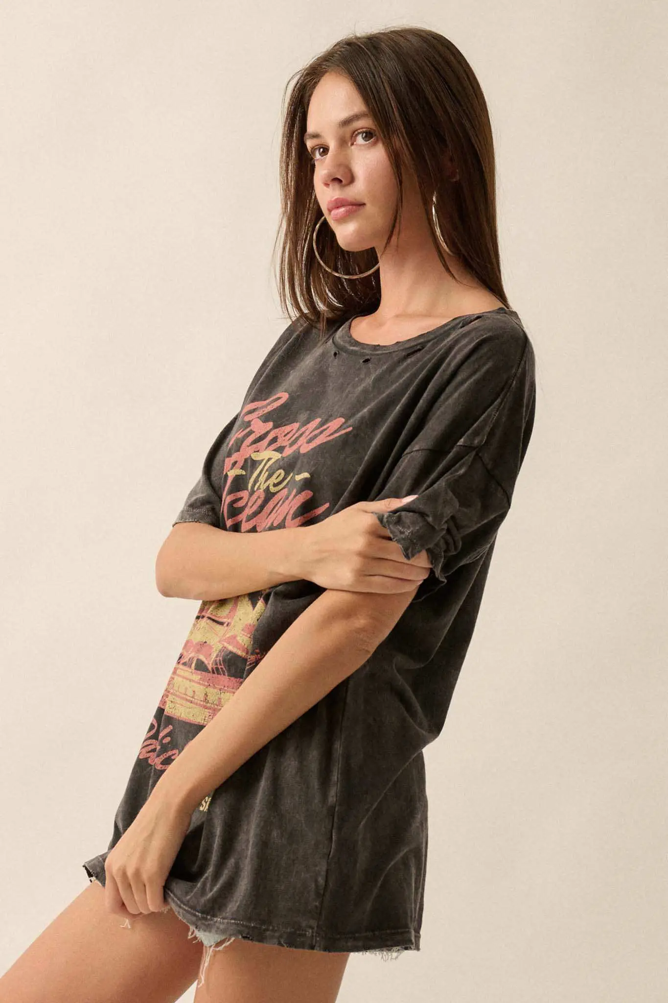 Sailing Ship Distressed Vintage-Wash Graphic Tee - Image 4