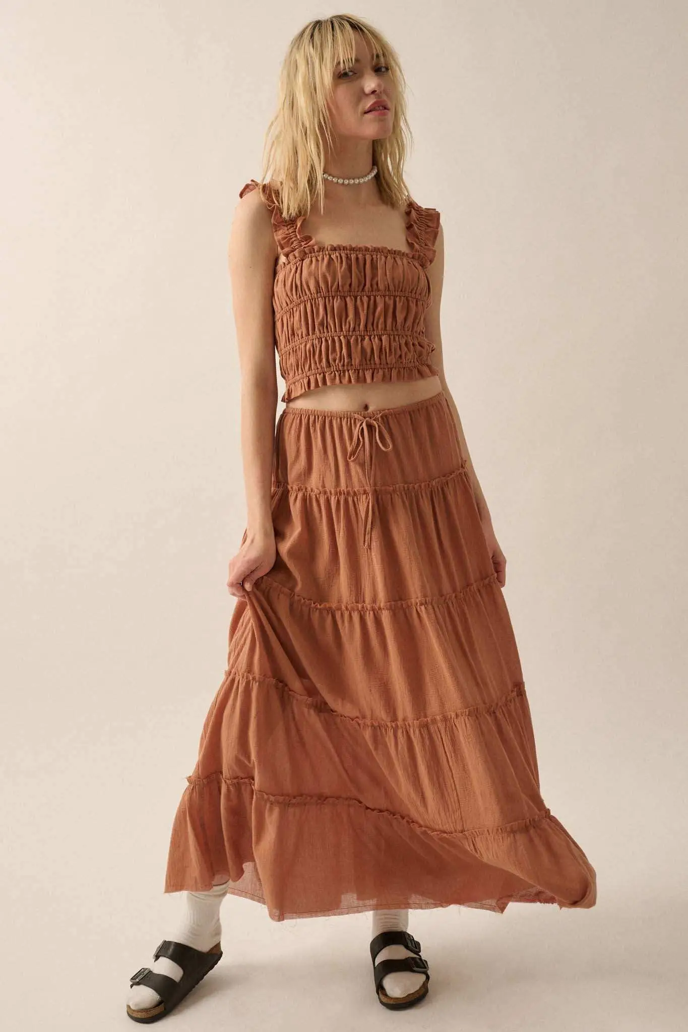 Sandy Shores Smocked Ruffle Cropped Cami Top - Image 6