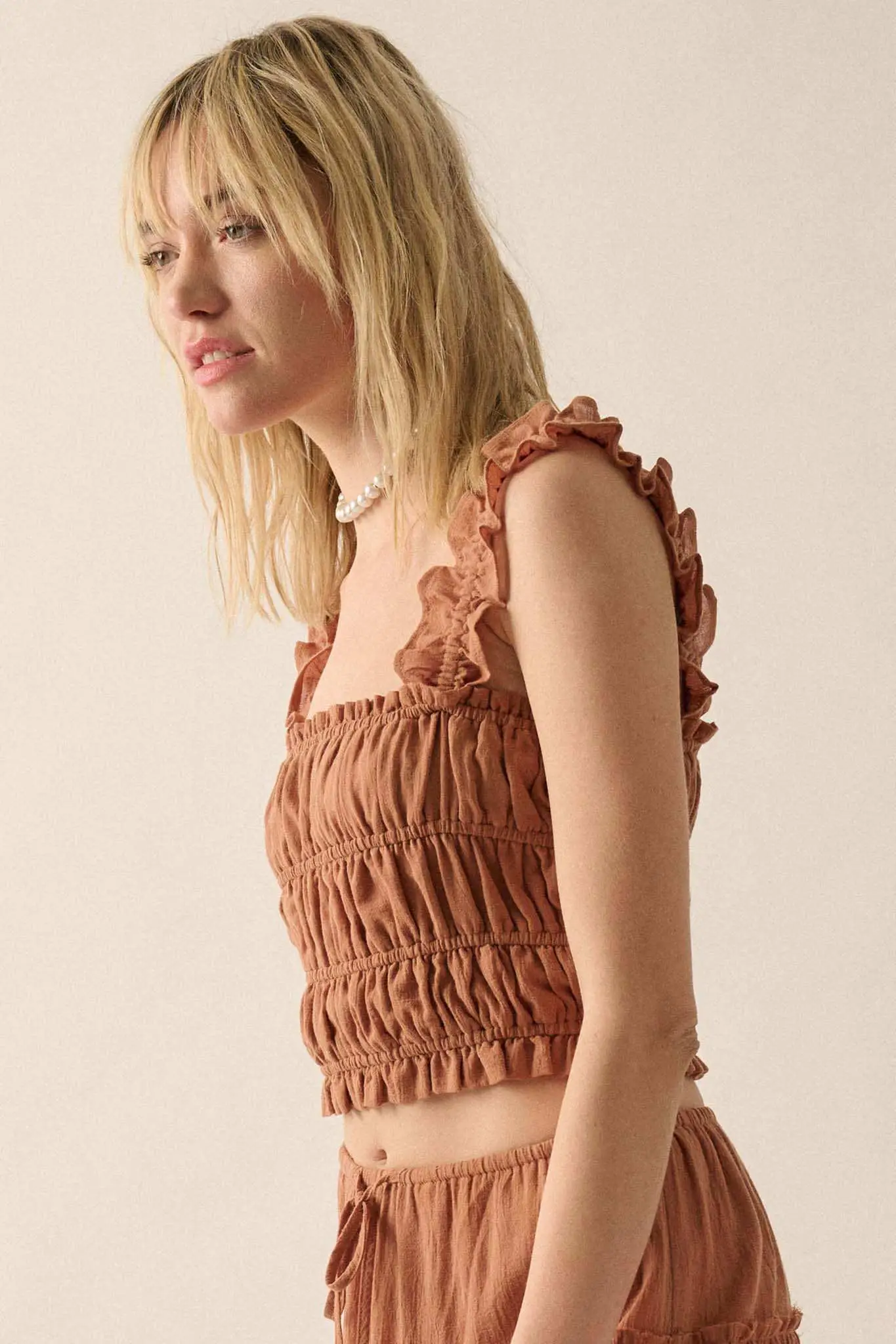 Sandy Shores Smocked Ruffle Cropped Cami Top - Image 7