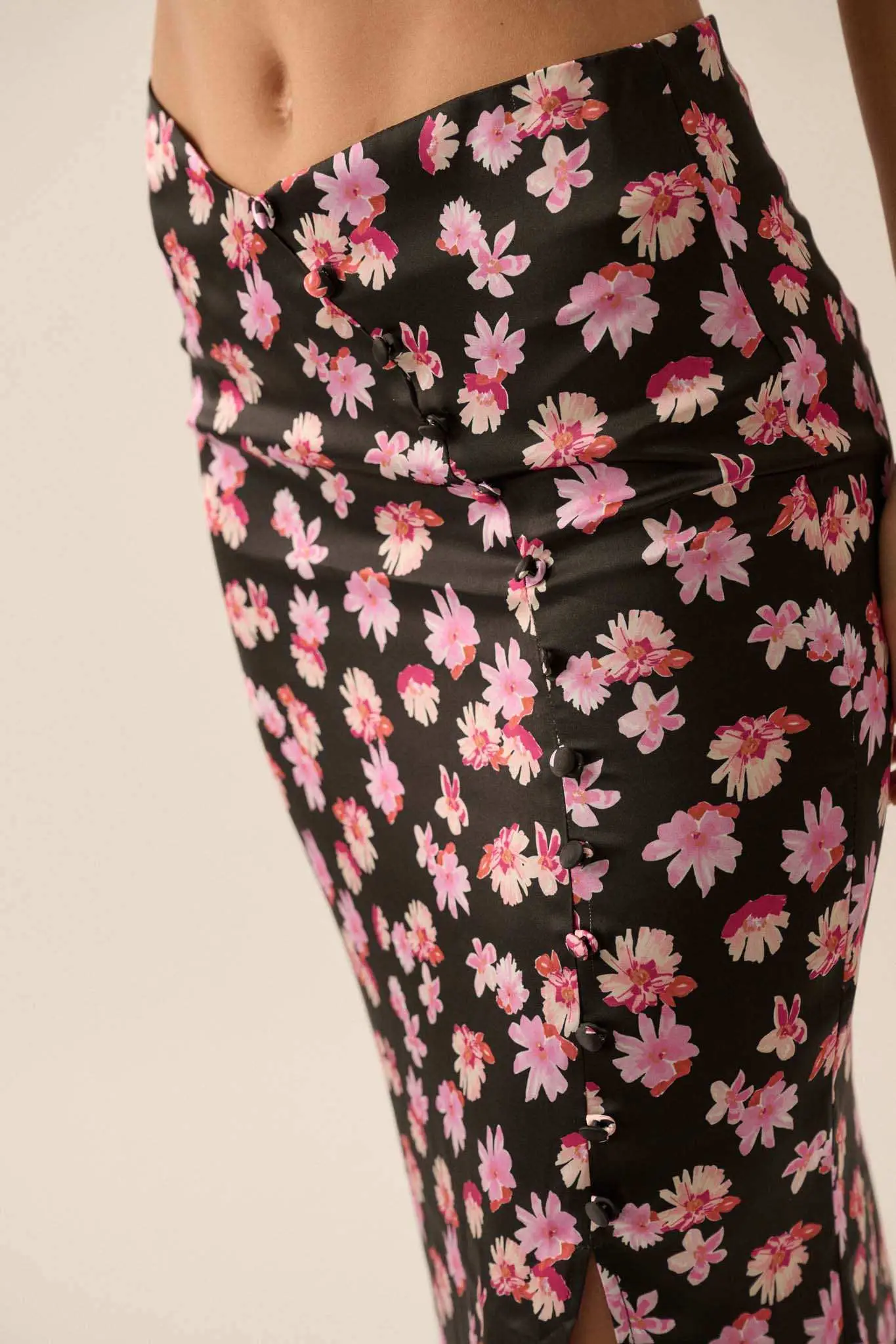 Sassy Blossoms Floral Satin Buttoned Maxi Skirt - Image 11