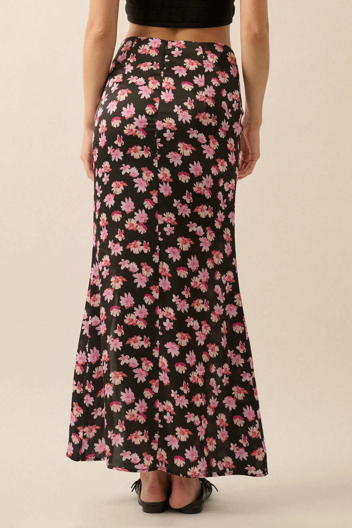 Sassy Blossoms Floral Satin Buttoned Maxi Skirt - Image 14