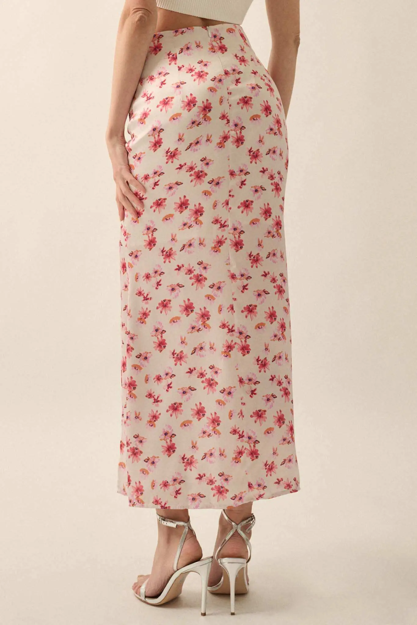 Sassy Blossoms Floral Satin Buttoned Maxi Skirt - Image 8