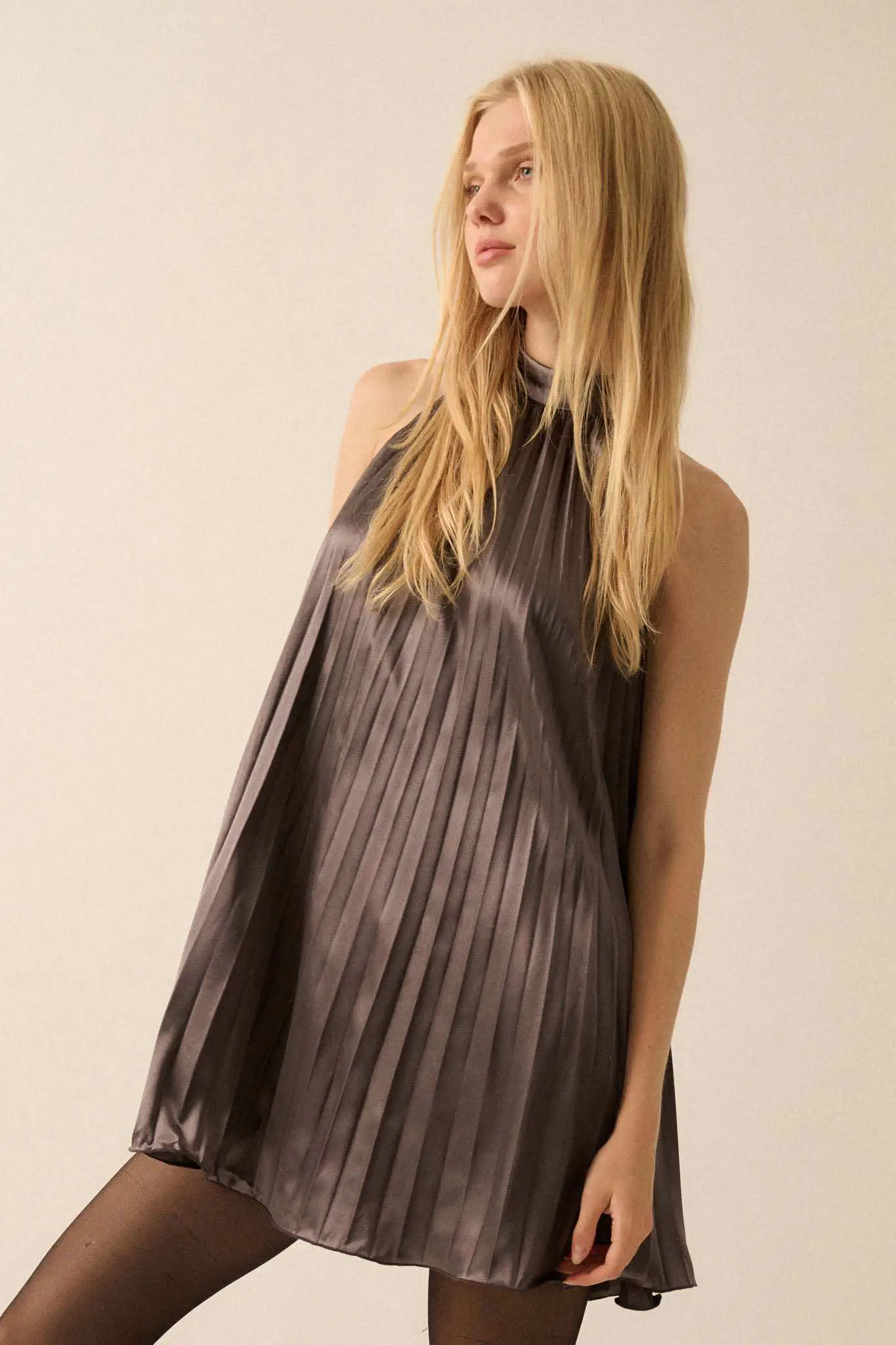 Satin Dreams Pleated Halter Babydoll Mini Dress - Image 11