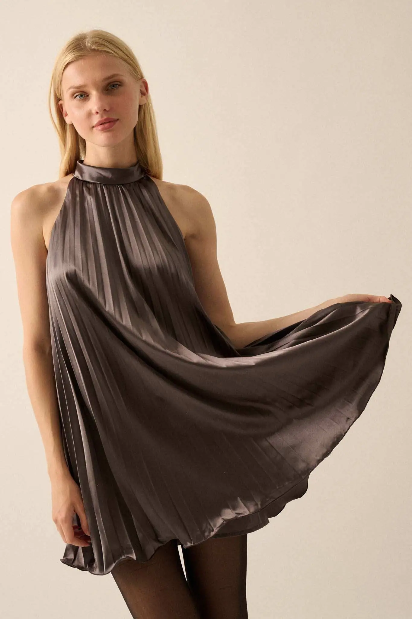 Satin Dreams Pleated Halter Babydoll Mini Dress - Image 7
