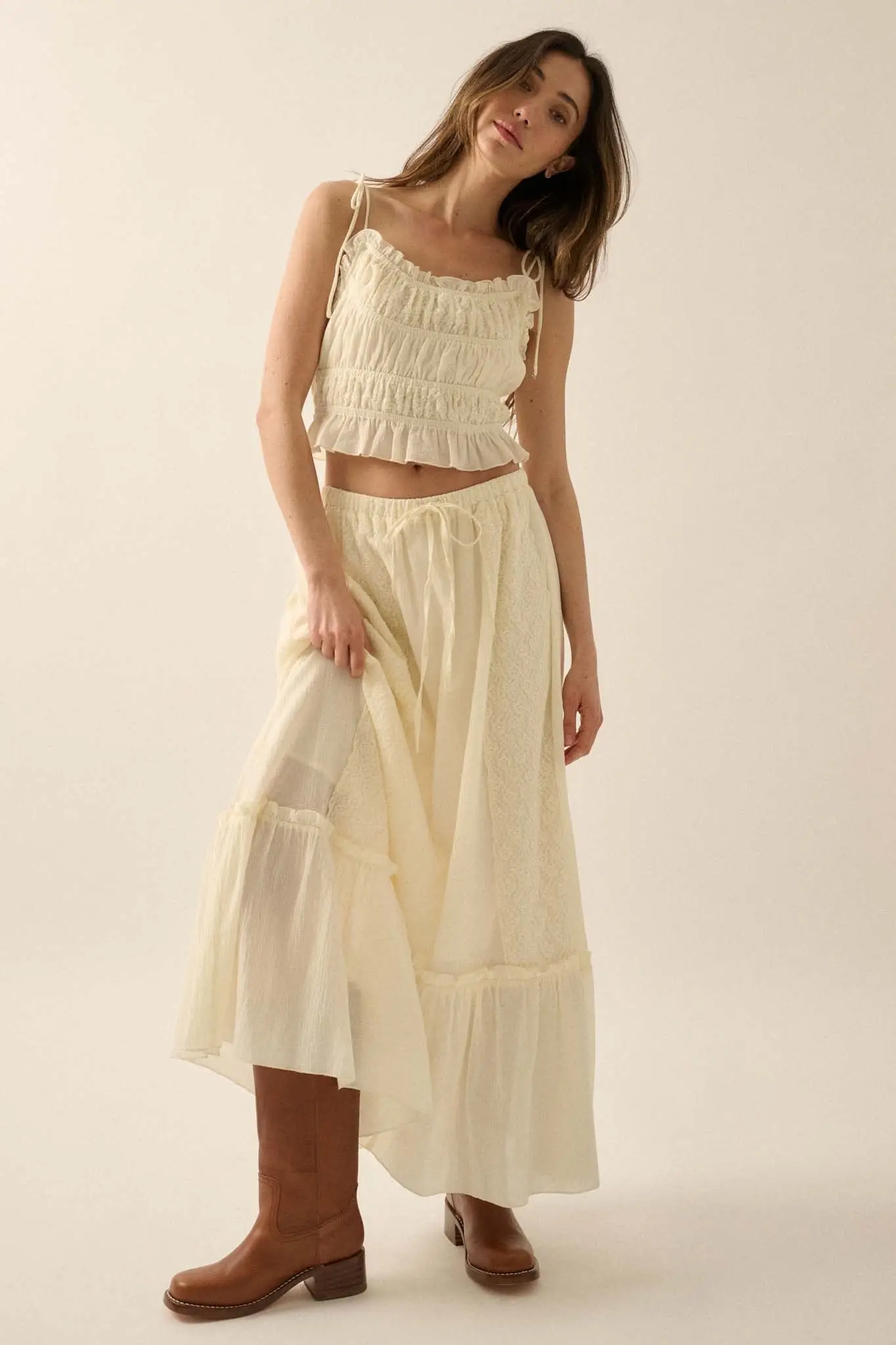 Saving Grace Lace and Cotton Ruffle Cami Top - Image 4