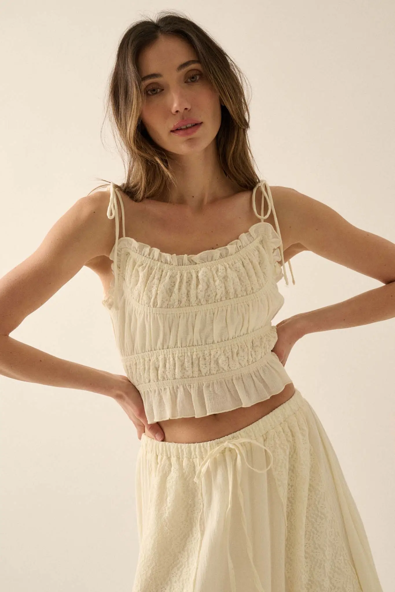 Saving Grace Lace and Cotton Ruffle Cami Top - Image 7
