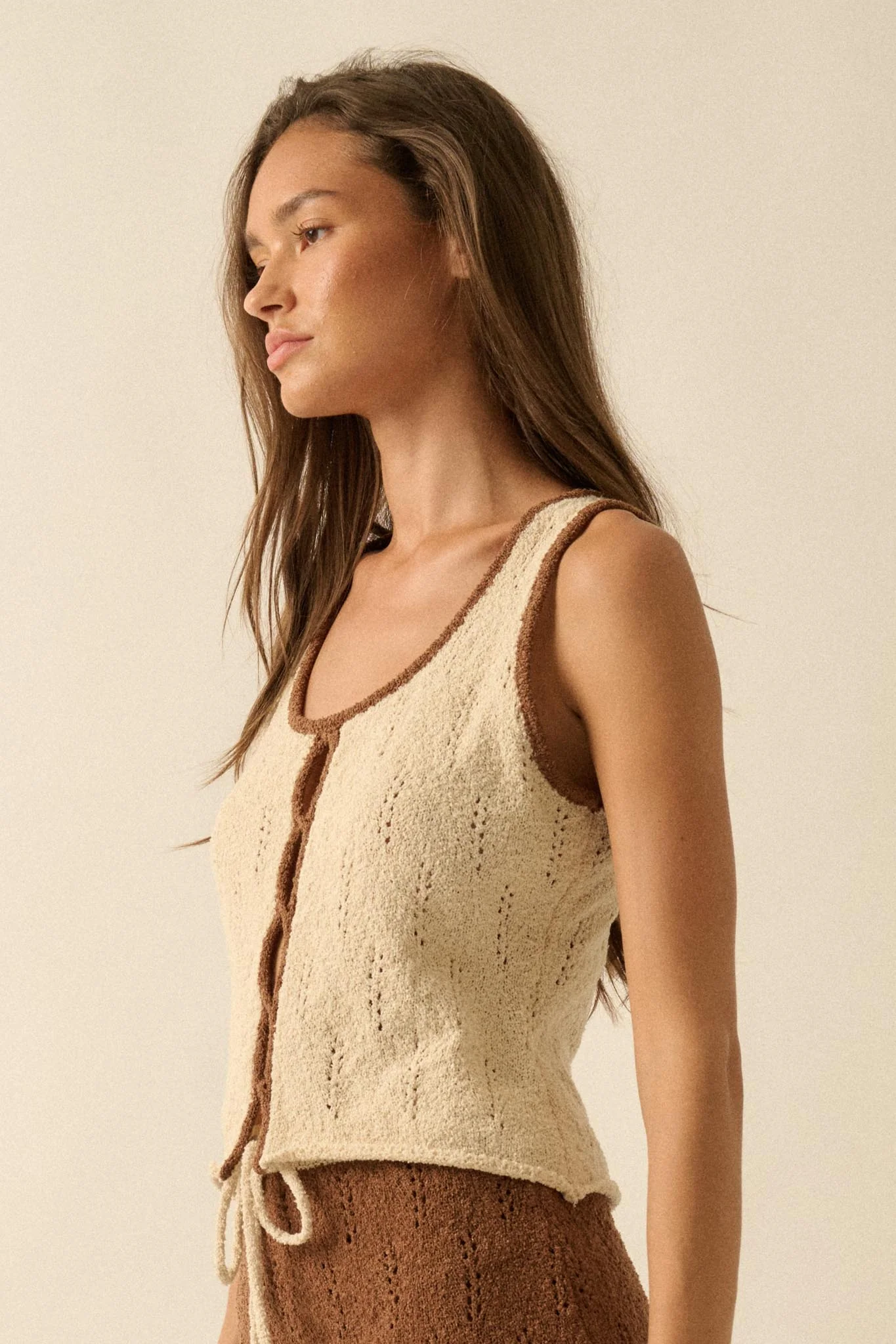 Say So Pointelle Contrast Keyhole Sweater Tank Top - Image 11