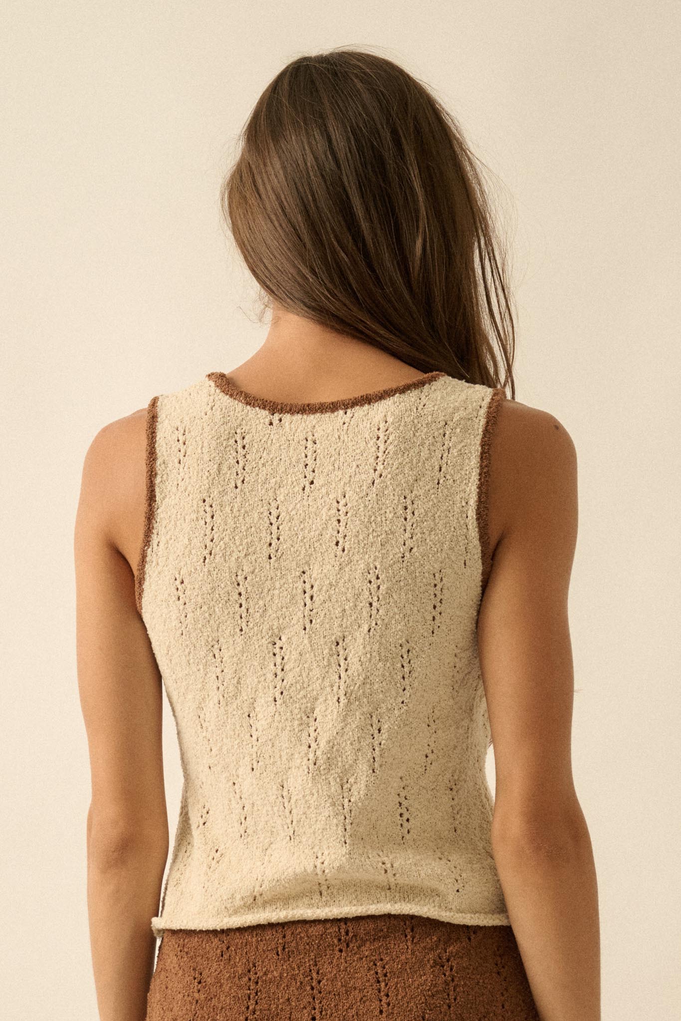Say So Pointelle Contrast Keyhole Sweater Tank Top - Image 12
