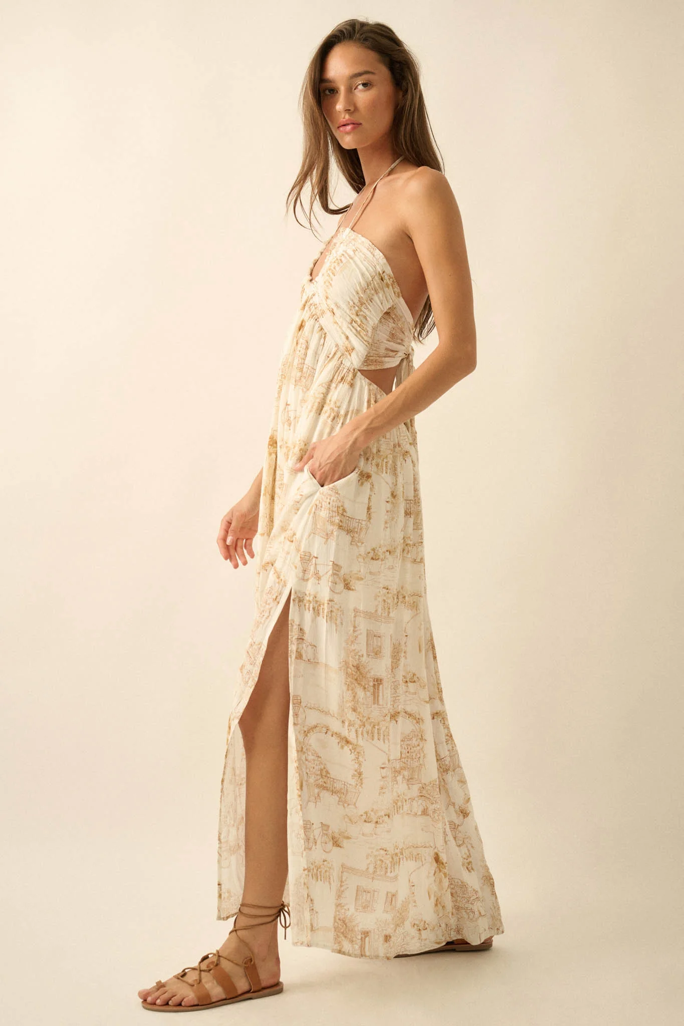 Scenic Beauty Toile Tie-Back Halter Maxi Dress - Image 8