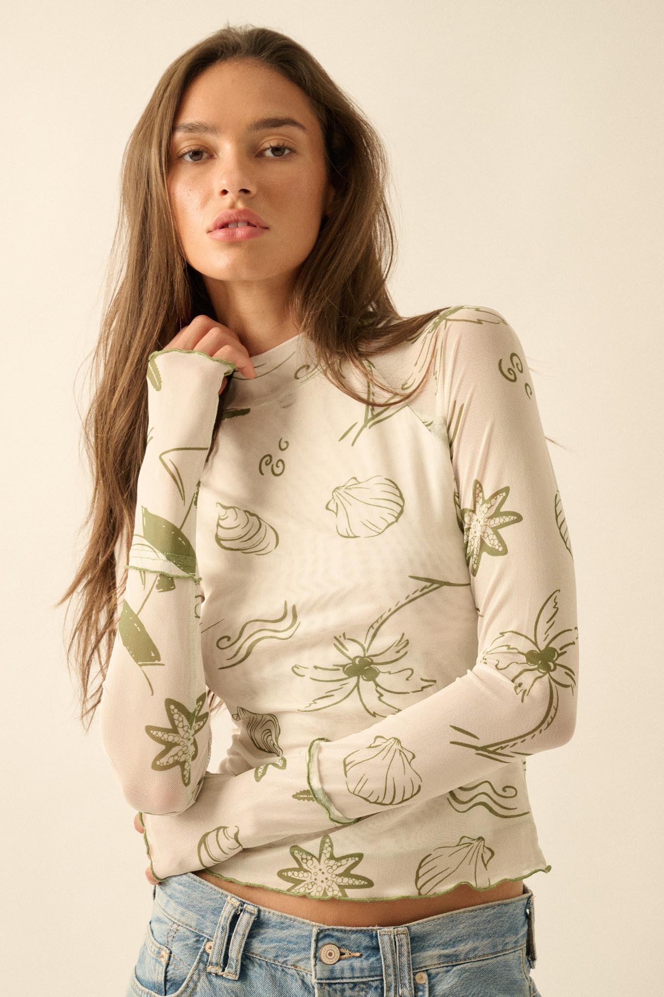 Sea You Later Nautical Mesh Layered Tie-Front Top - Image 5