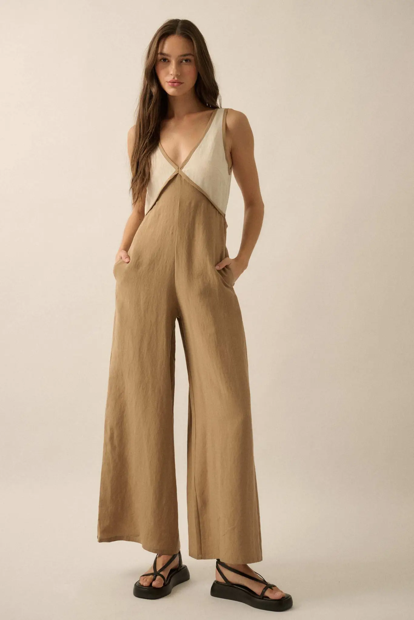 Second Nature Colorblock Linen-Blend Jumpsuit - Image 6