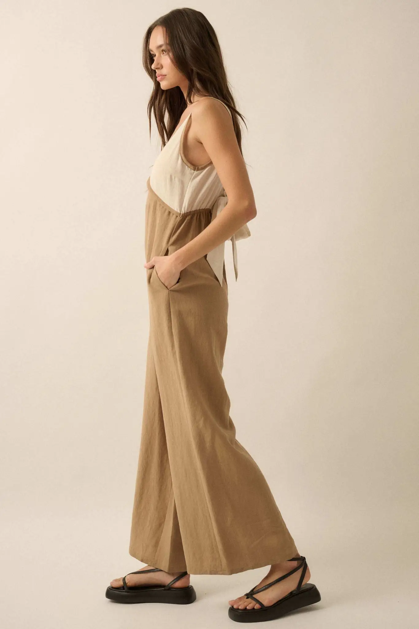 Second Nature Colorblock Linen-Blend Jumpsuit - Image 8