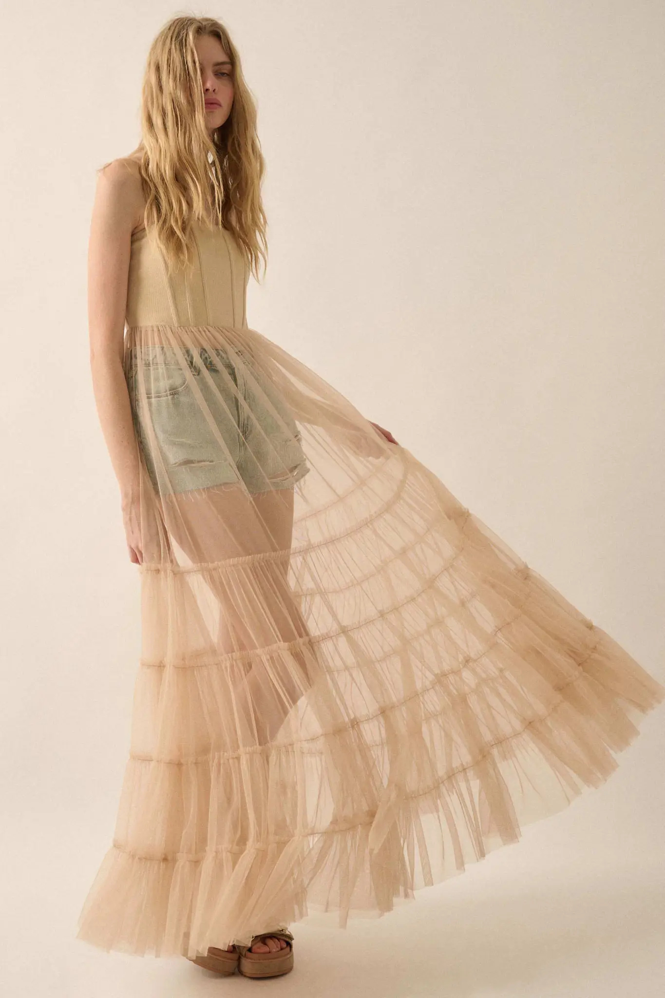 Secret Love Sheer Tiered Tulle Corset Maxi Dress - Image 10