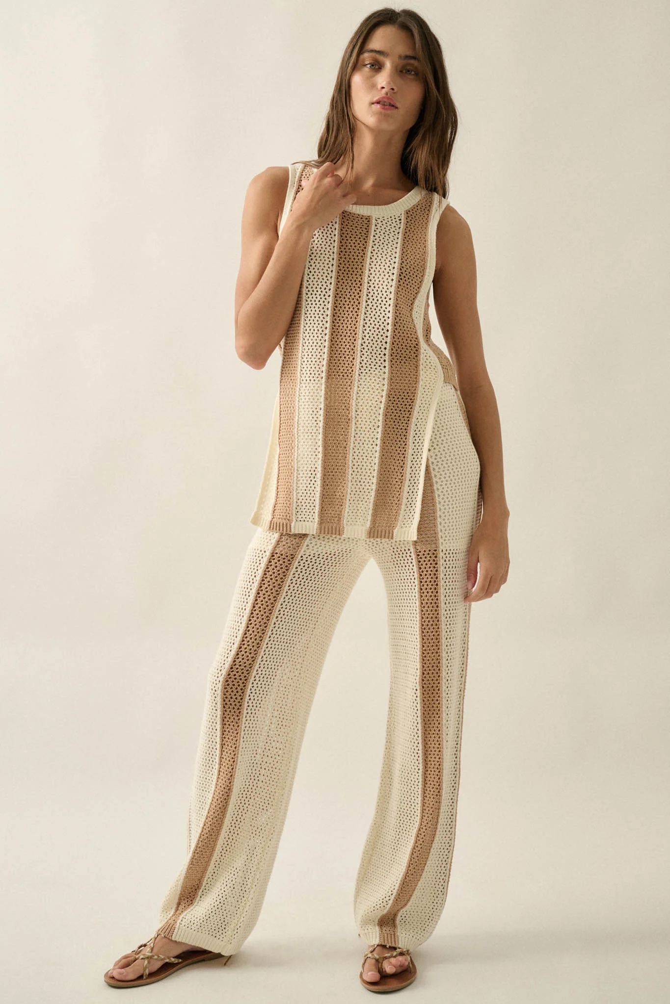 See You Soon Striped Crochet-Knit Sweater Pants - Image 10