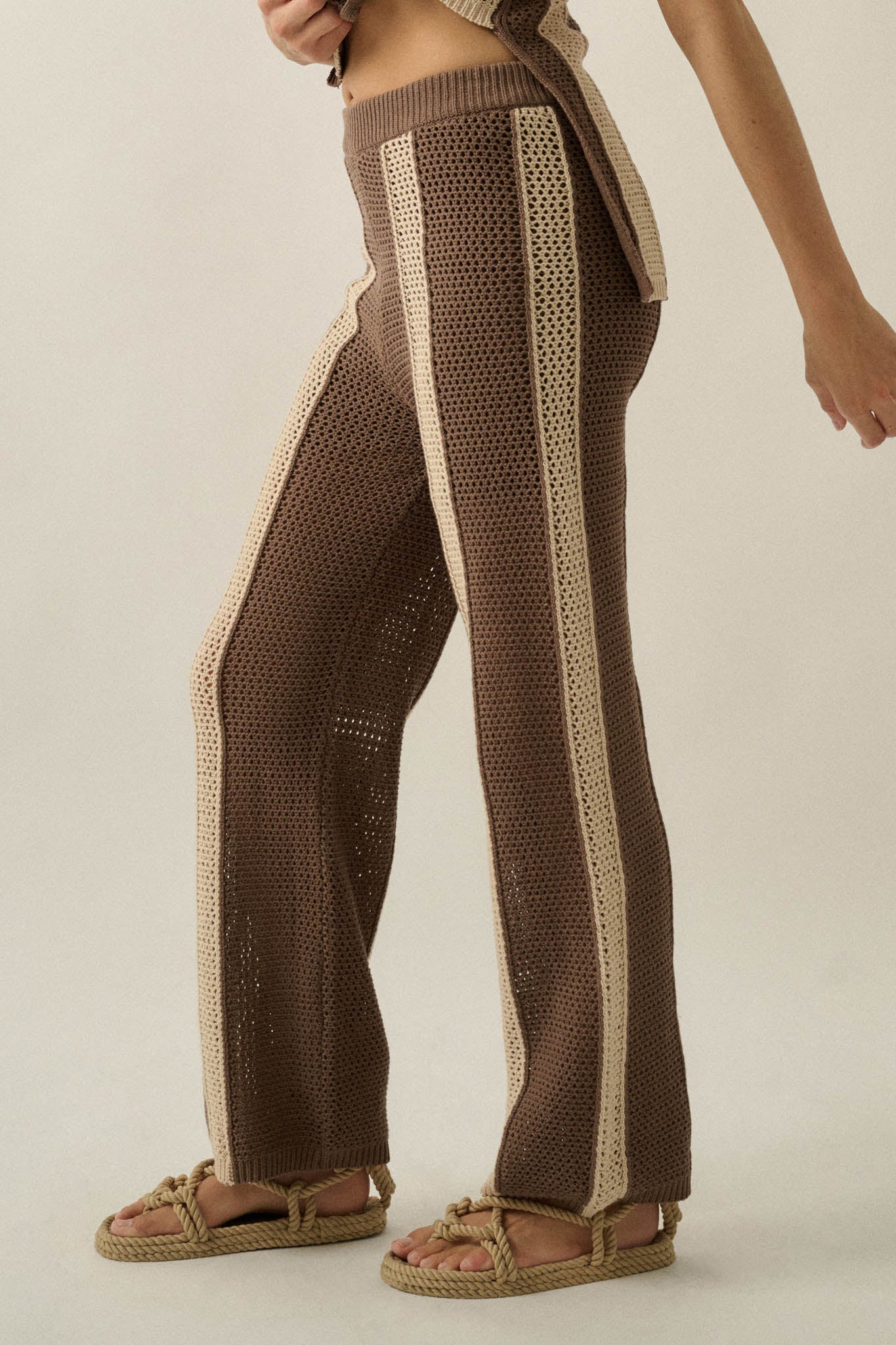 See You Soon Striped Crochet-Knit Sweater Pants - Image 5