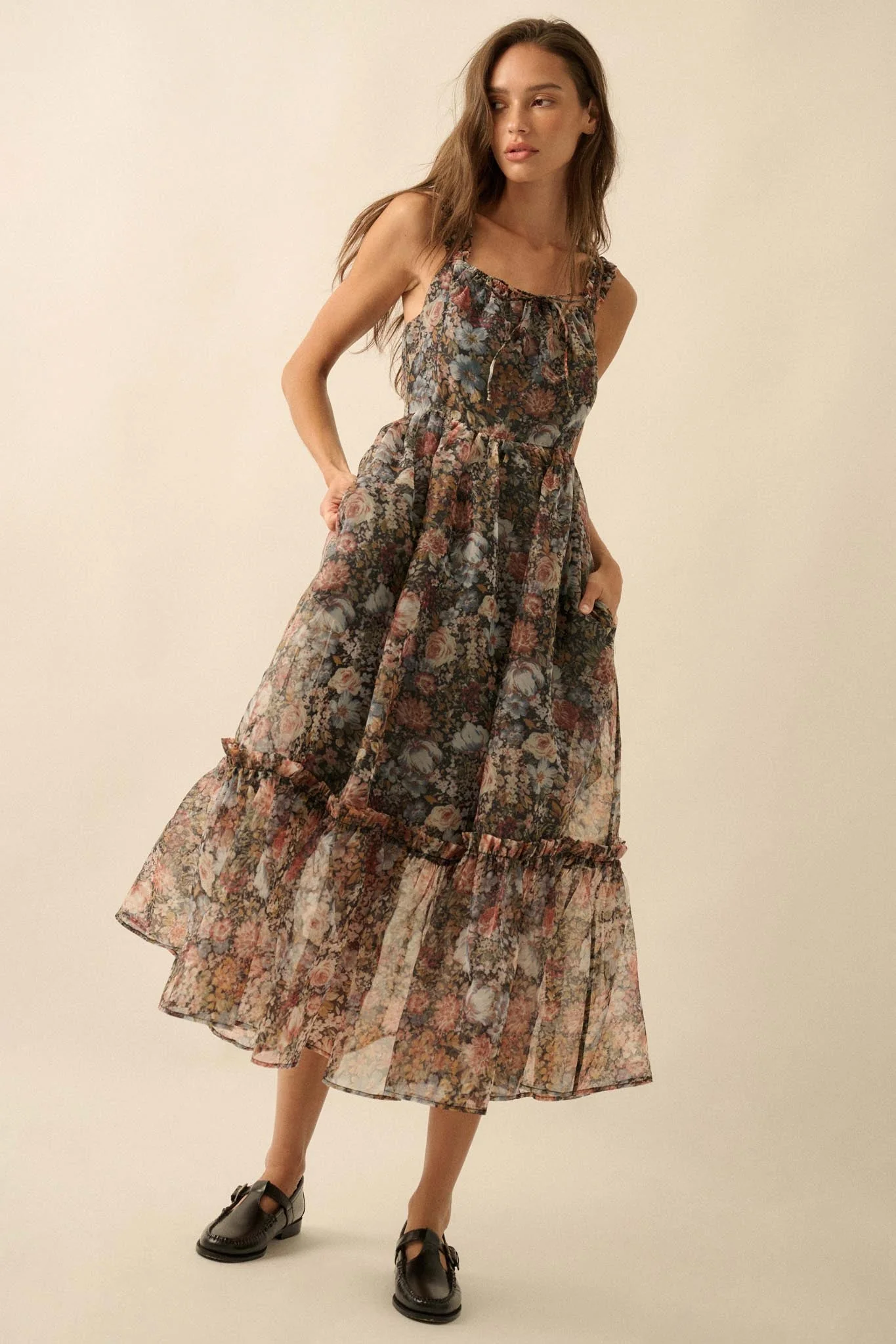 September Blooms Floral Organza Ruffled Maxi Dress - Image 4