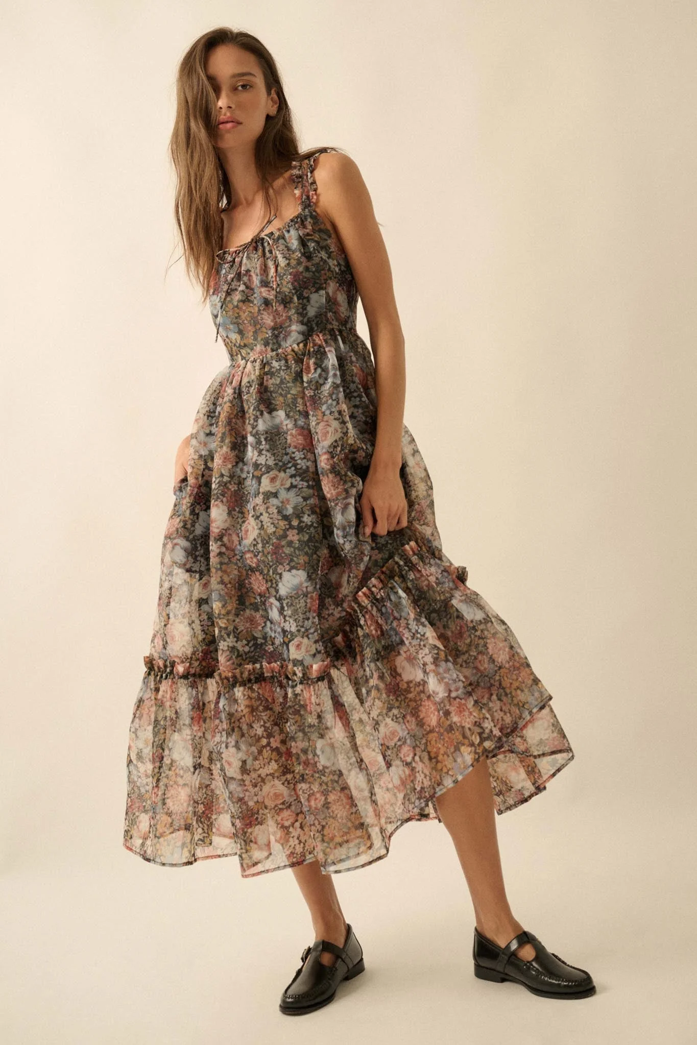 September Blooms Floral Organza Ruffled Maxi Dress - Image 5