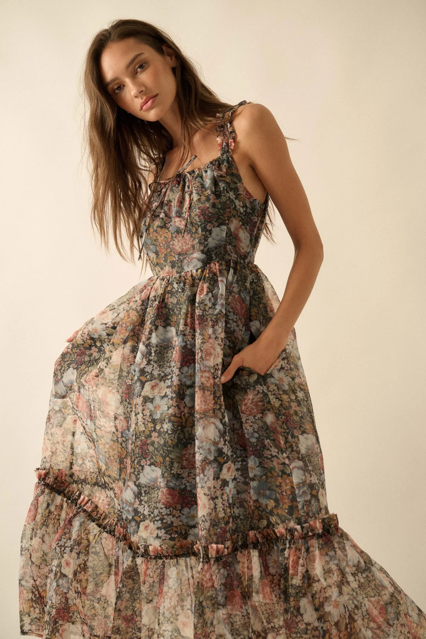 September Blooms Floral Organza Ruffled Maxi Dress - Image 7