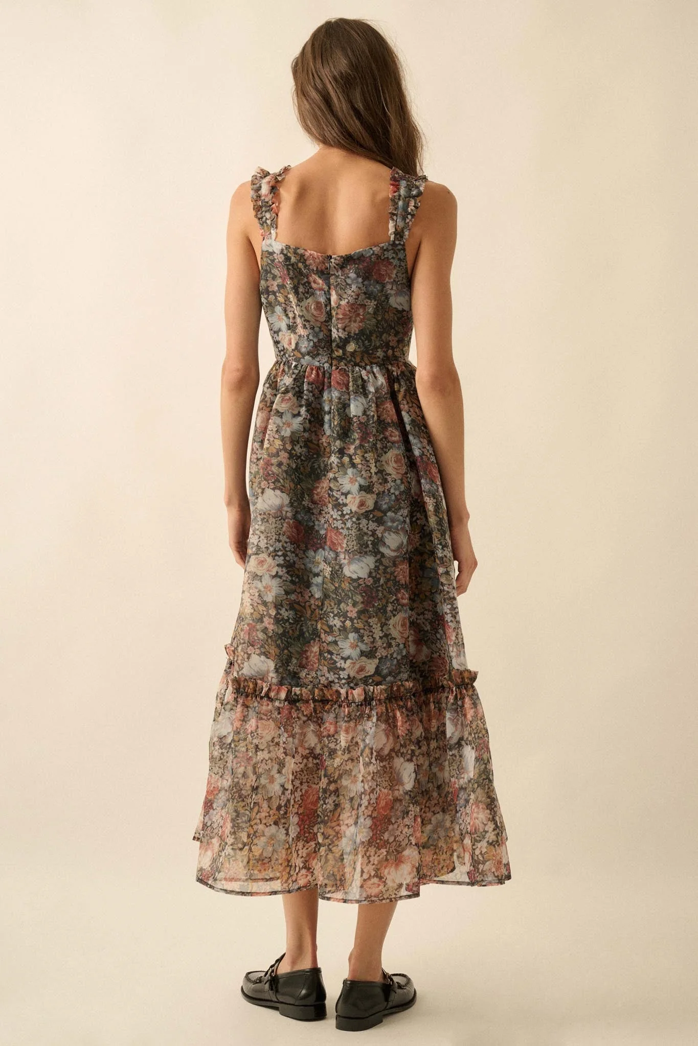 September Blooms Floral Organza Ruffled Maxi Dress - Image 9