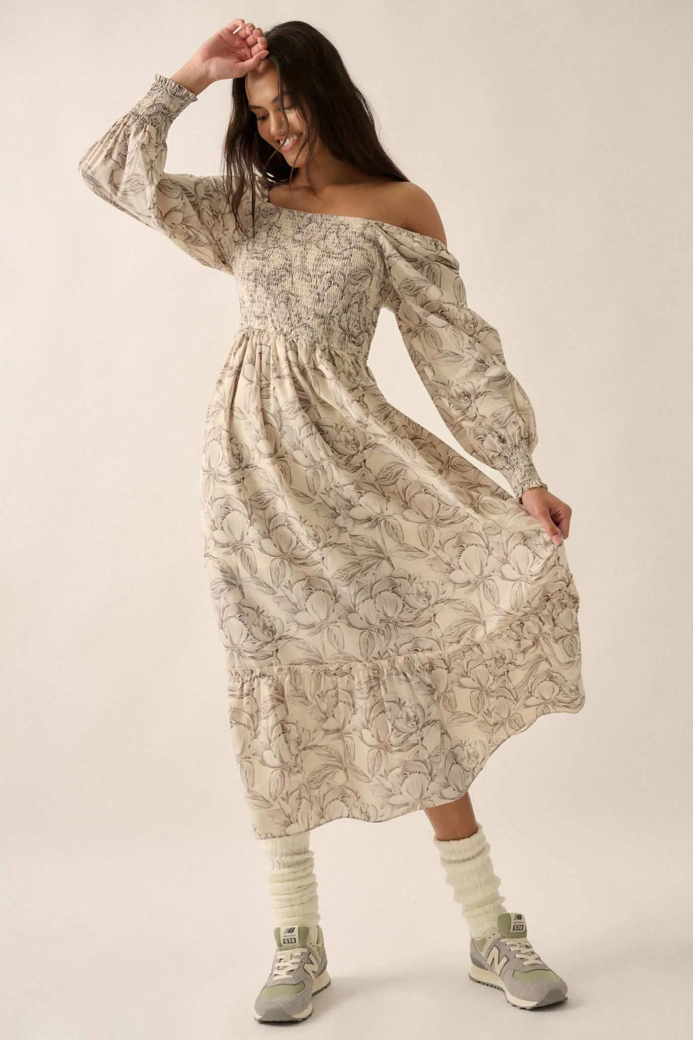 Serene Garden Floral Smocked Peasant Midi Dress - Image 3