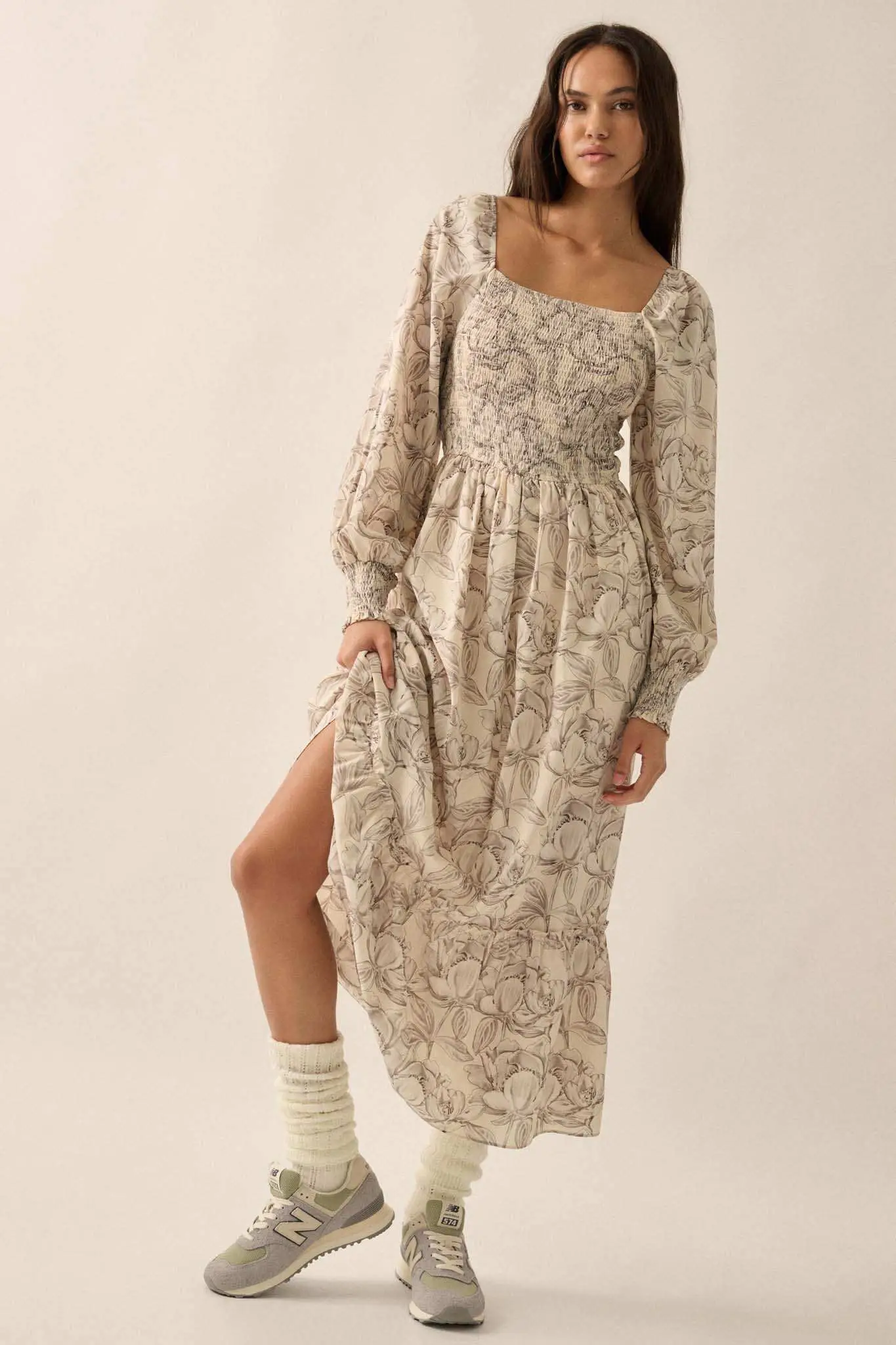 Serene Garden Floral Smocked Peasant Midi Dress - Image 5