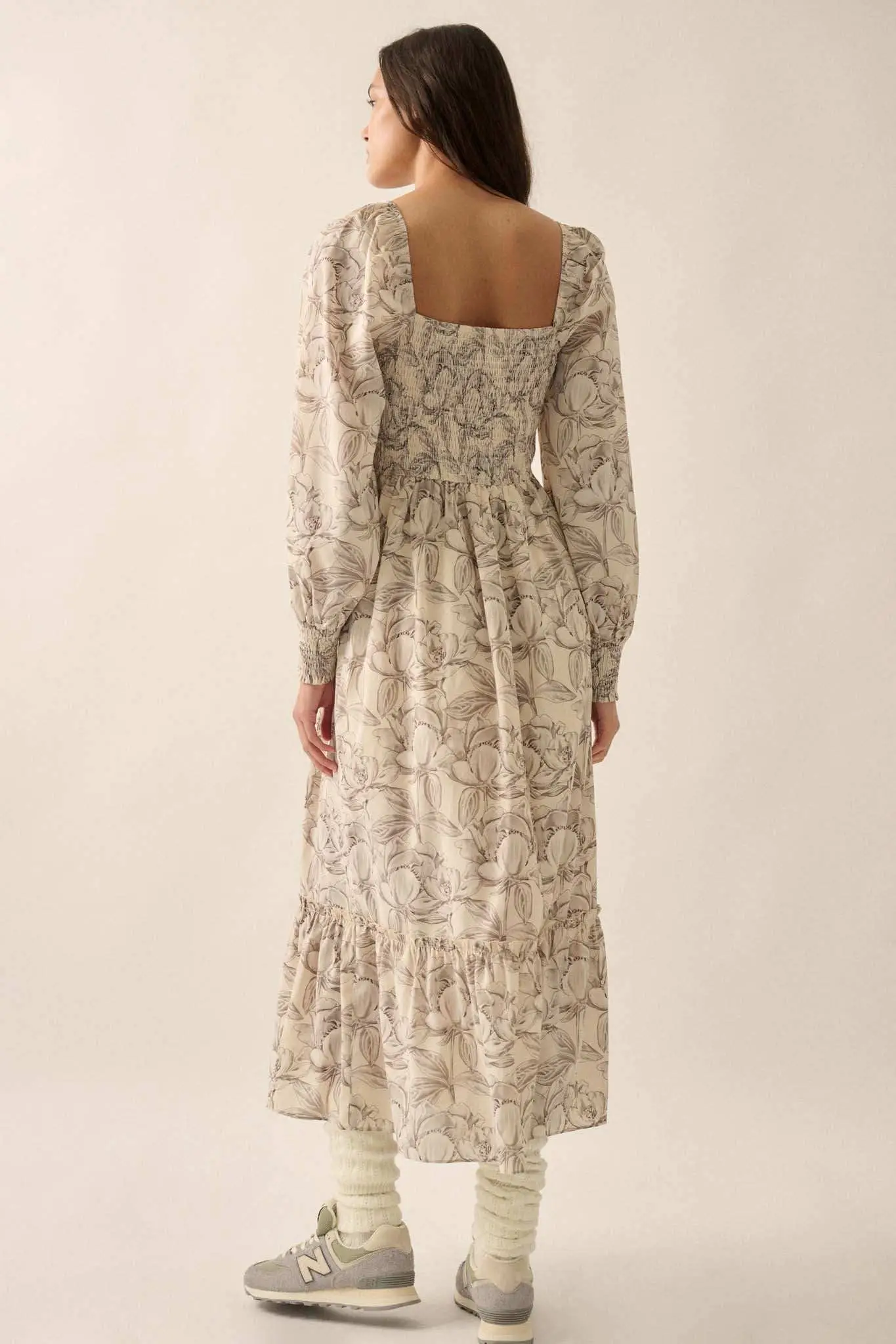 Serene Garden Floral Smocked Peasant Midi Dress - Image 6