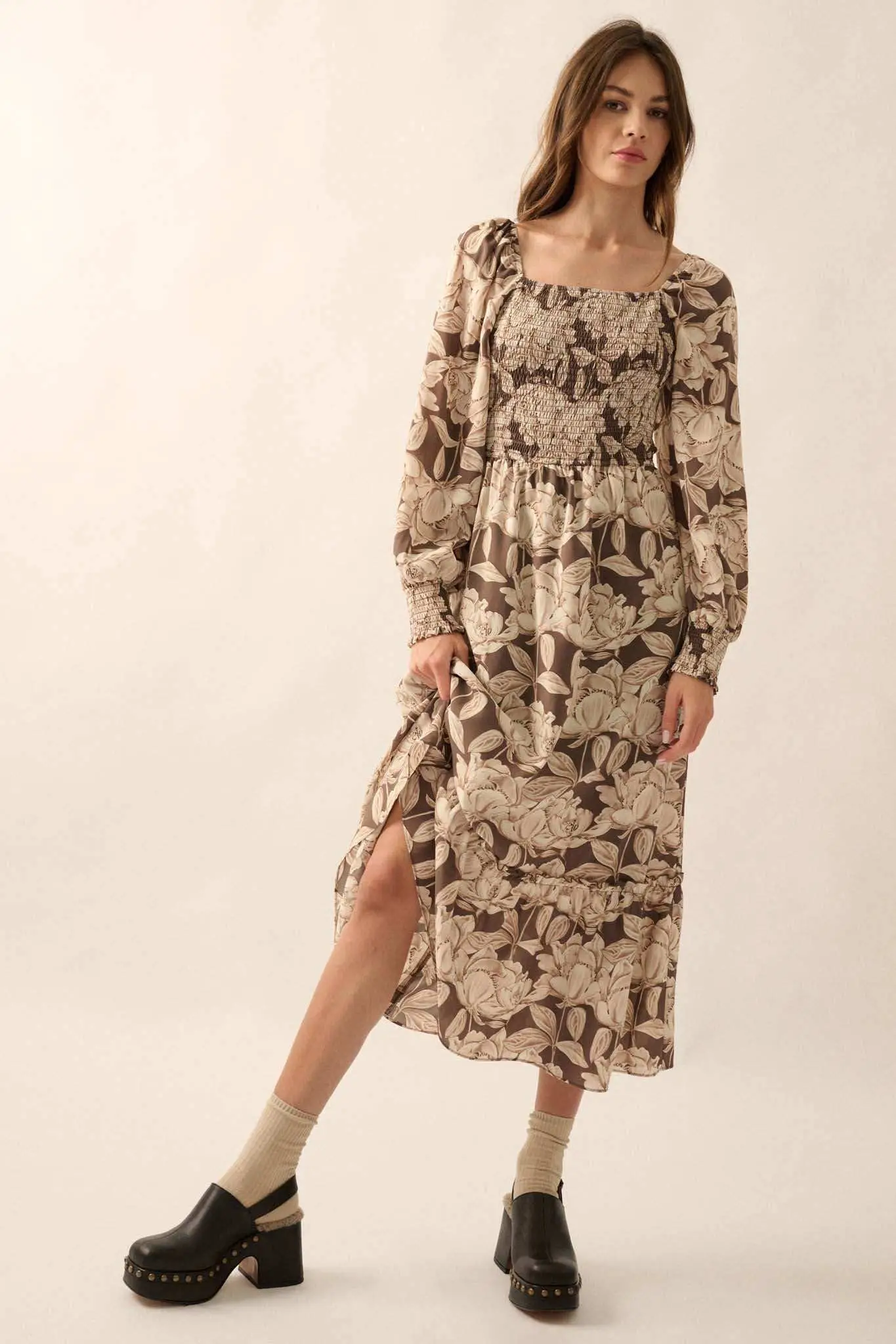 Serene Garden Floral Smocked Peasant Midi Dress - Image 7