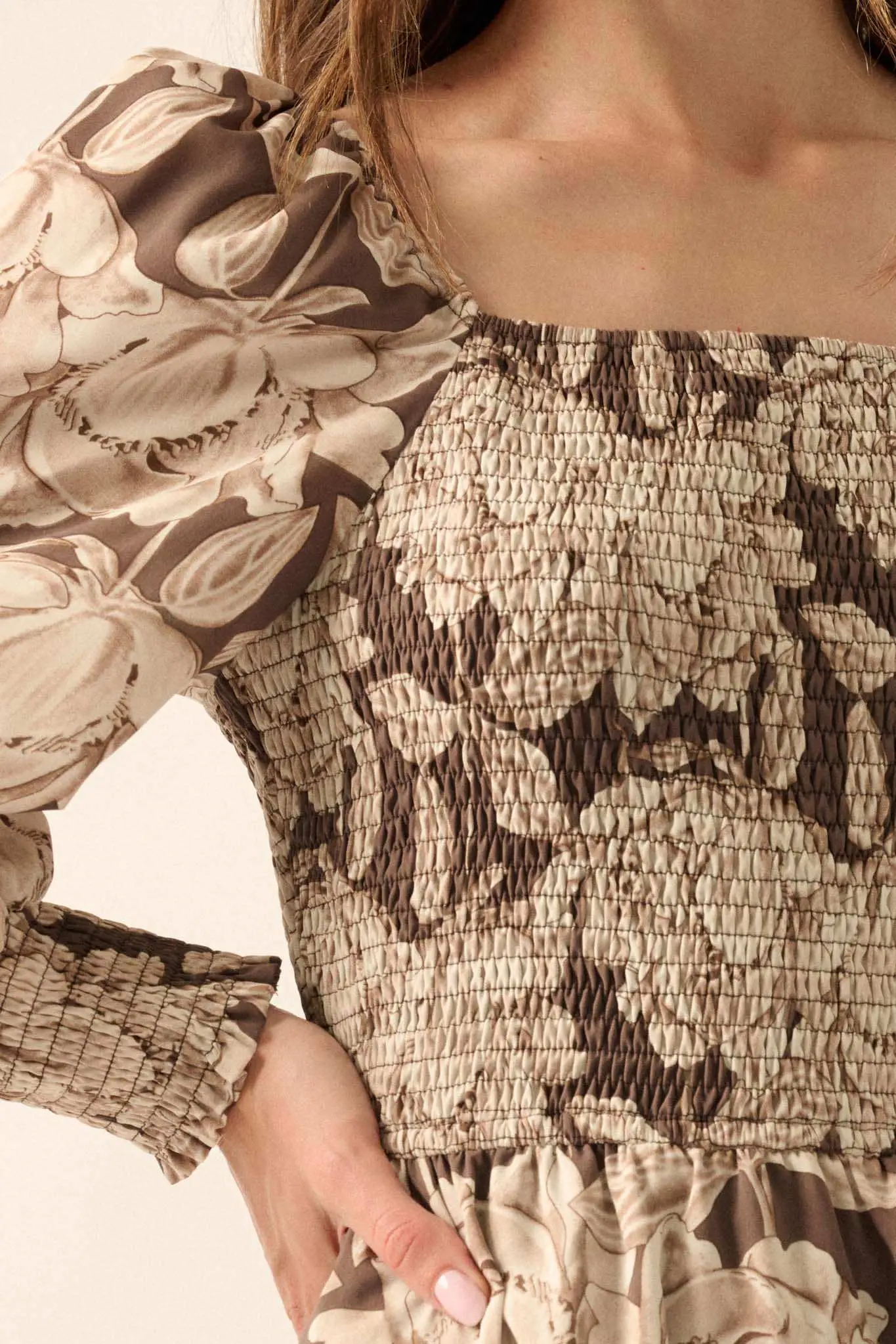 Serene Garden Floral Smocked Peasant Midi Dress - Image 8