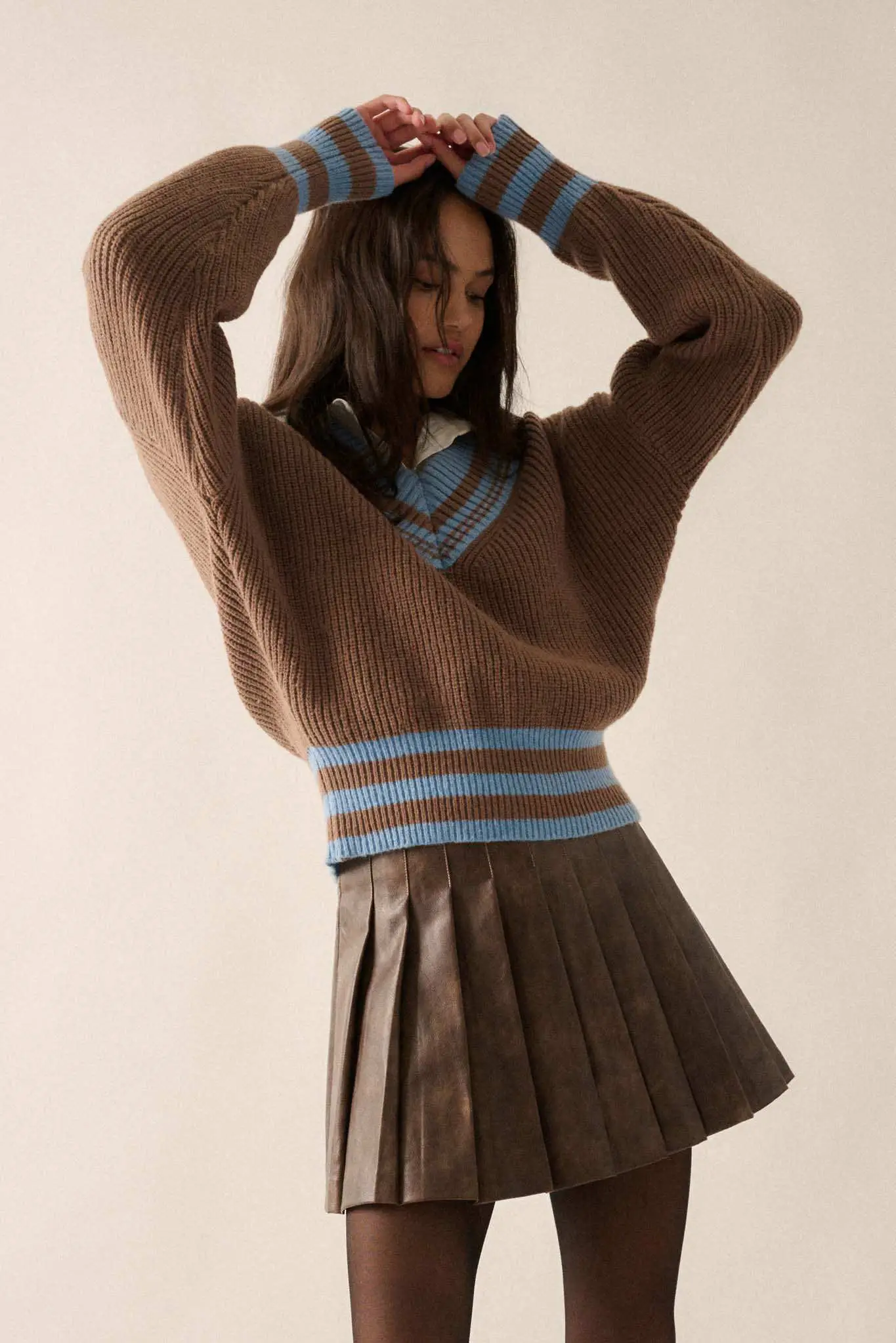 Serving Love Varsity-Stripe V-Neck Sweater - Image 7