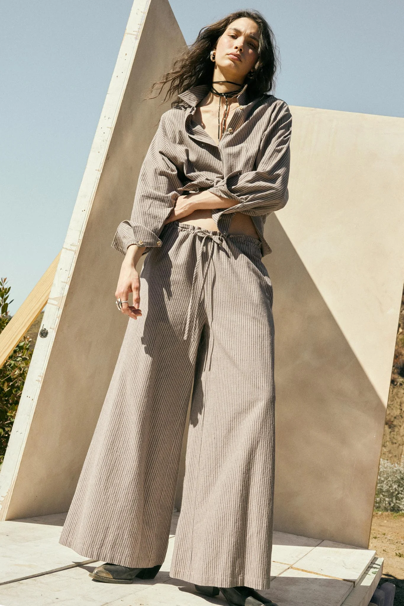 Set It Straight Double Pinstripe Wide-Leg Pants
