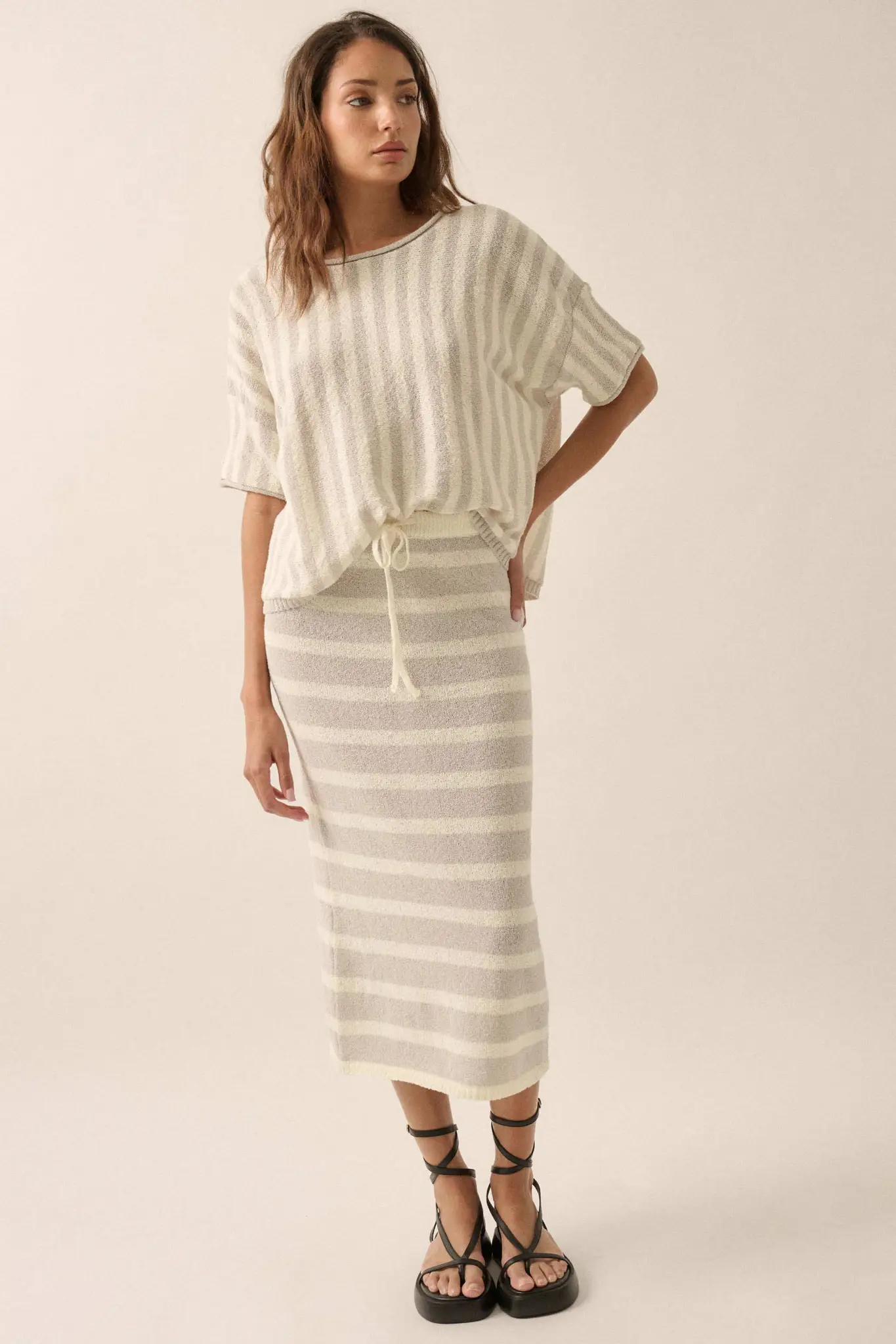 Set Me Free Striped Drawstring Sweater Midi Skirt - Image 10