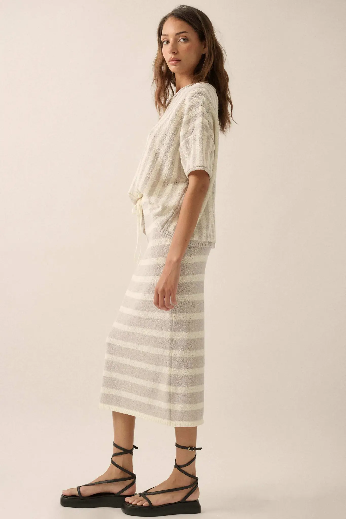 Set Me Free Striped Drawstring Sweater Midi Skirt - Image 14