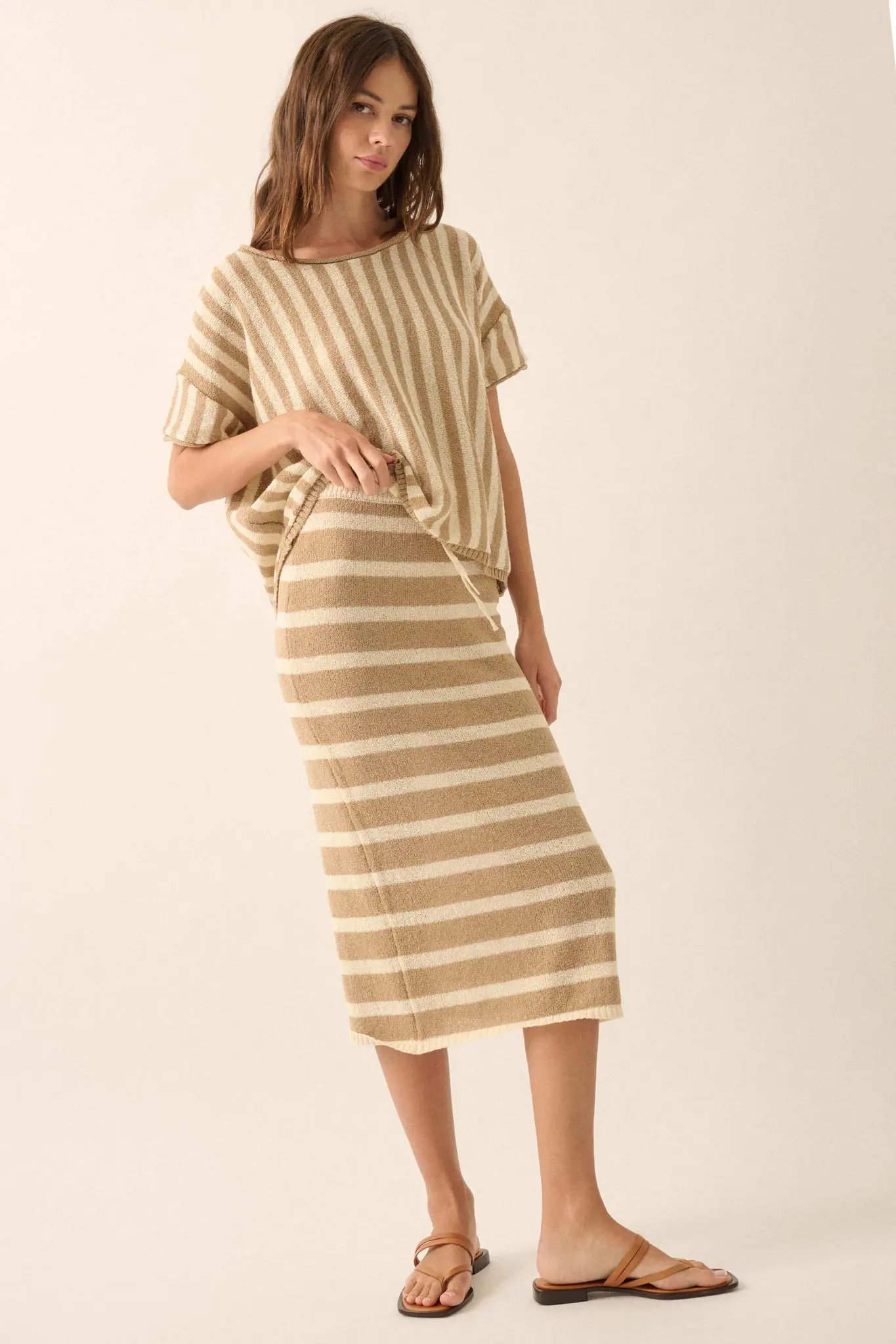 Set Me Free Striped Drawstring Sweater Midi Skirt - Image 6