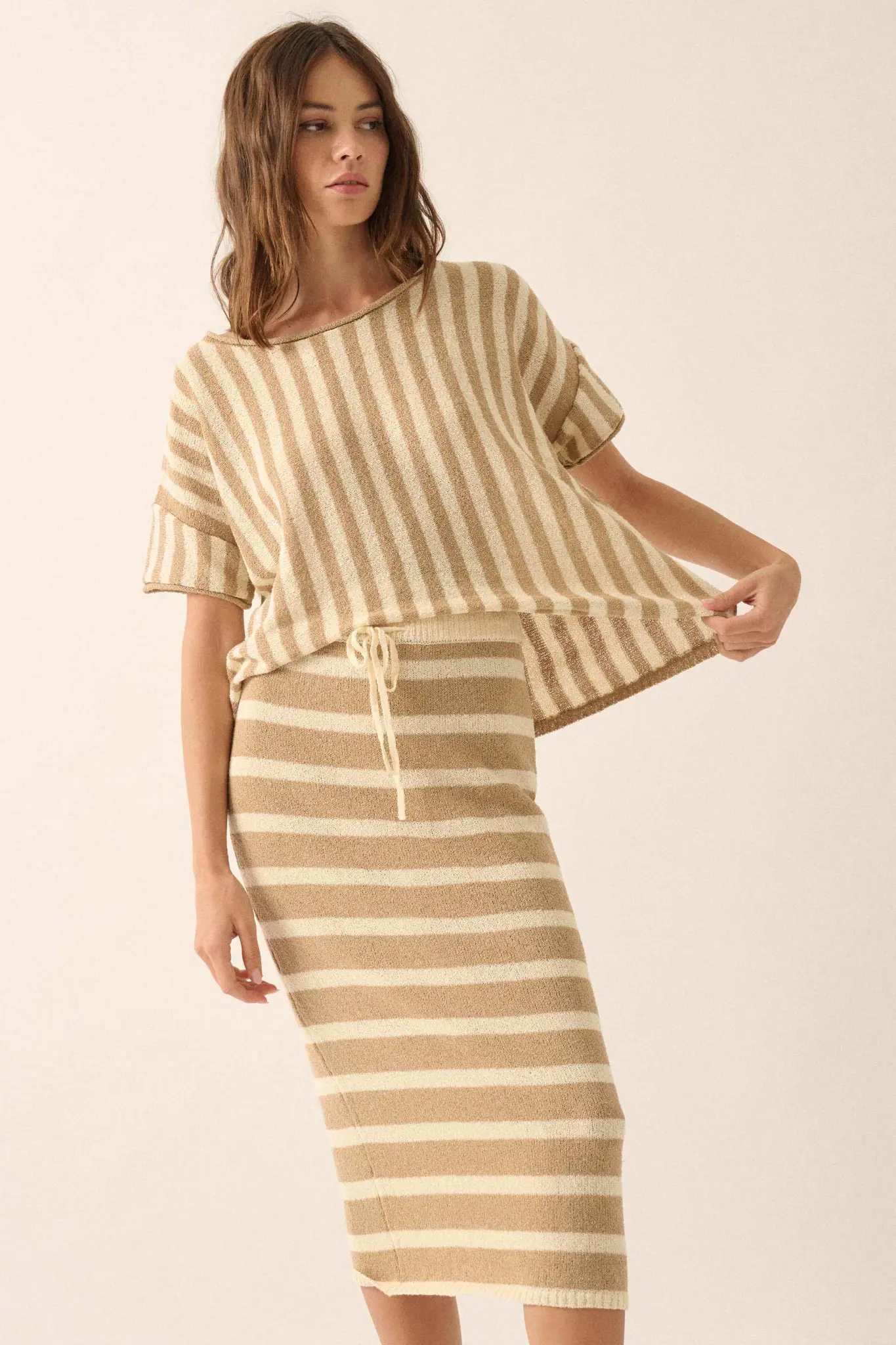 Set Me Free Striped Drawstring Sweater Midi Skirt - Image 7