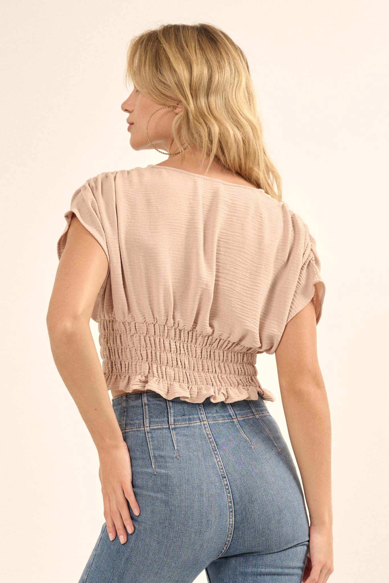 Set Yourself Free Smocked Kimono-Sleeve Crop Top - Image 11