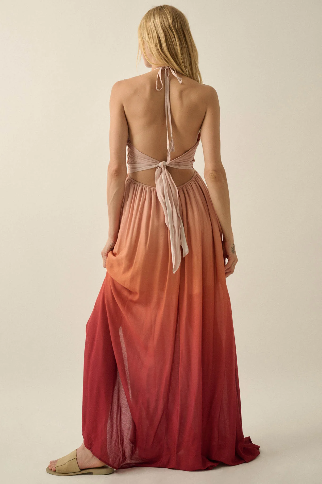 Shades of Summer Ombre Tie-Back Halter Maxi Dress - Image 18